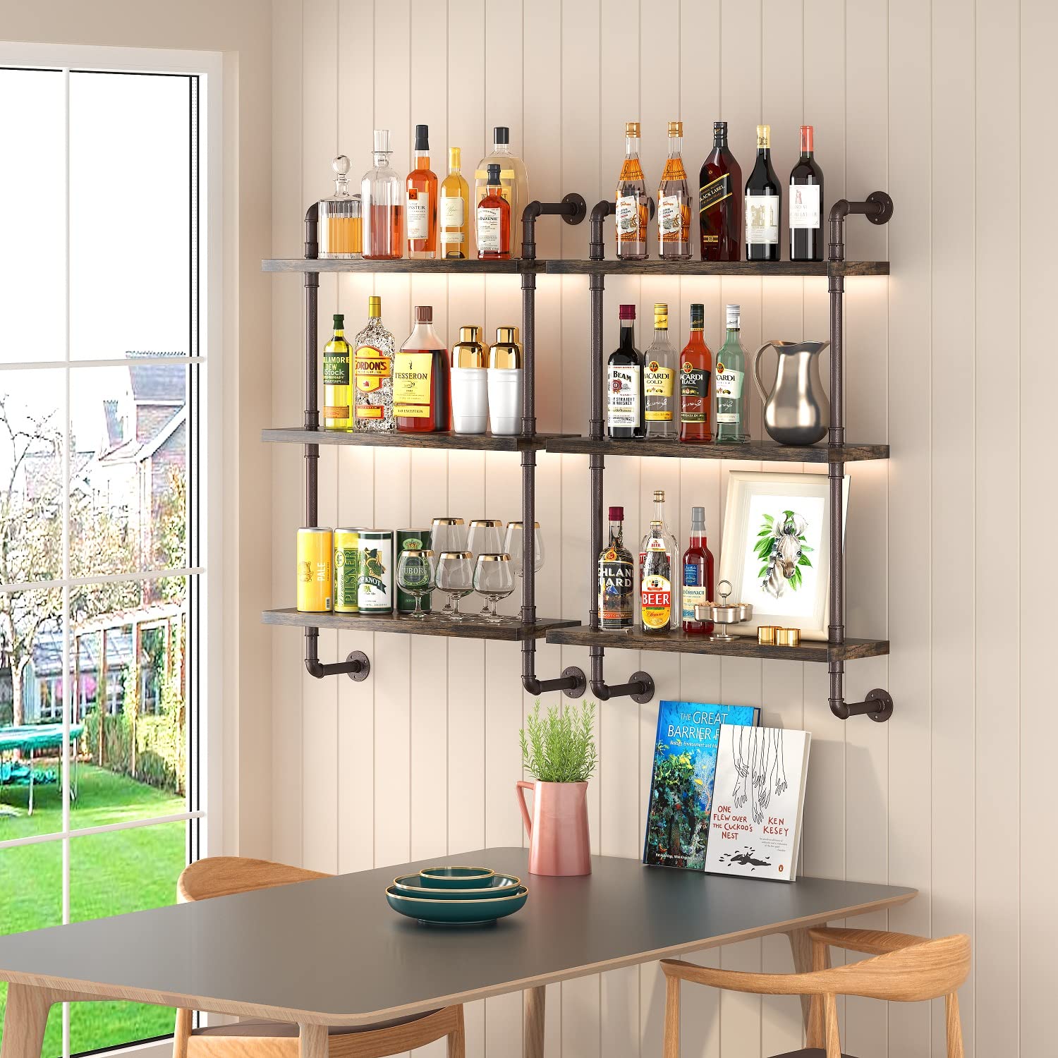 **Industrial Pipe Shelf Wall Mounted - Rustic Wood Floating Shelves, 3-Tier Wall Display Bookshelf - Storage Rack for Kitchen, Office, Bathroom Organization & Home Decor (24inch x 2) - Perfect for Small Spaces, Farmhouse Style & Modern Industrial Decor**