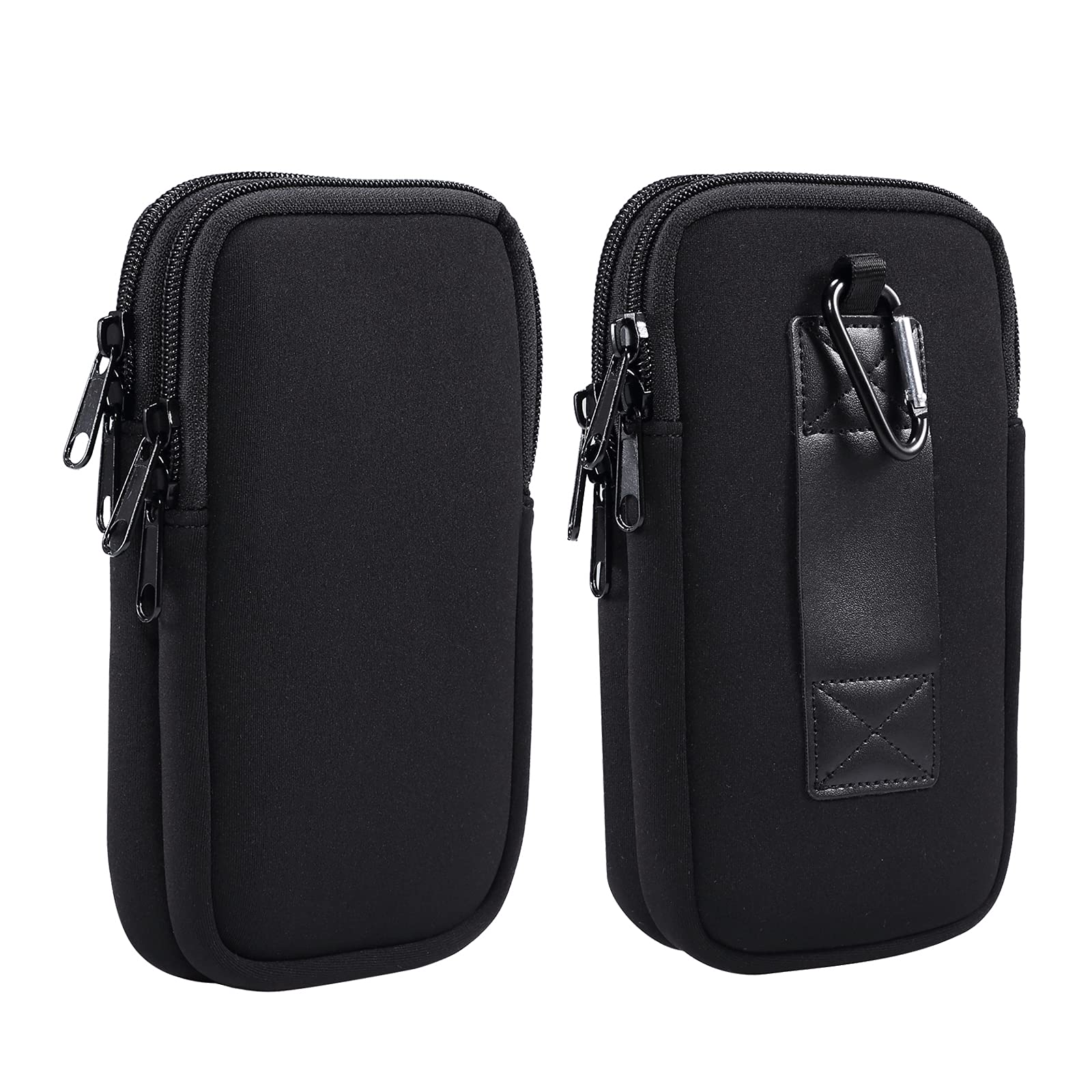 Durable Neoprene 2 Cell Phone Sleeve Pouch with Dual Belt Clip - Compatible with iPhone 11 Pro Max, Samsung Galaxy A53/A12/A13/A32/A31/A03 Core (Black) - Perfect for Outdoor Activities, Work, and Travel Protection