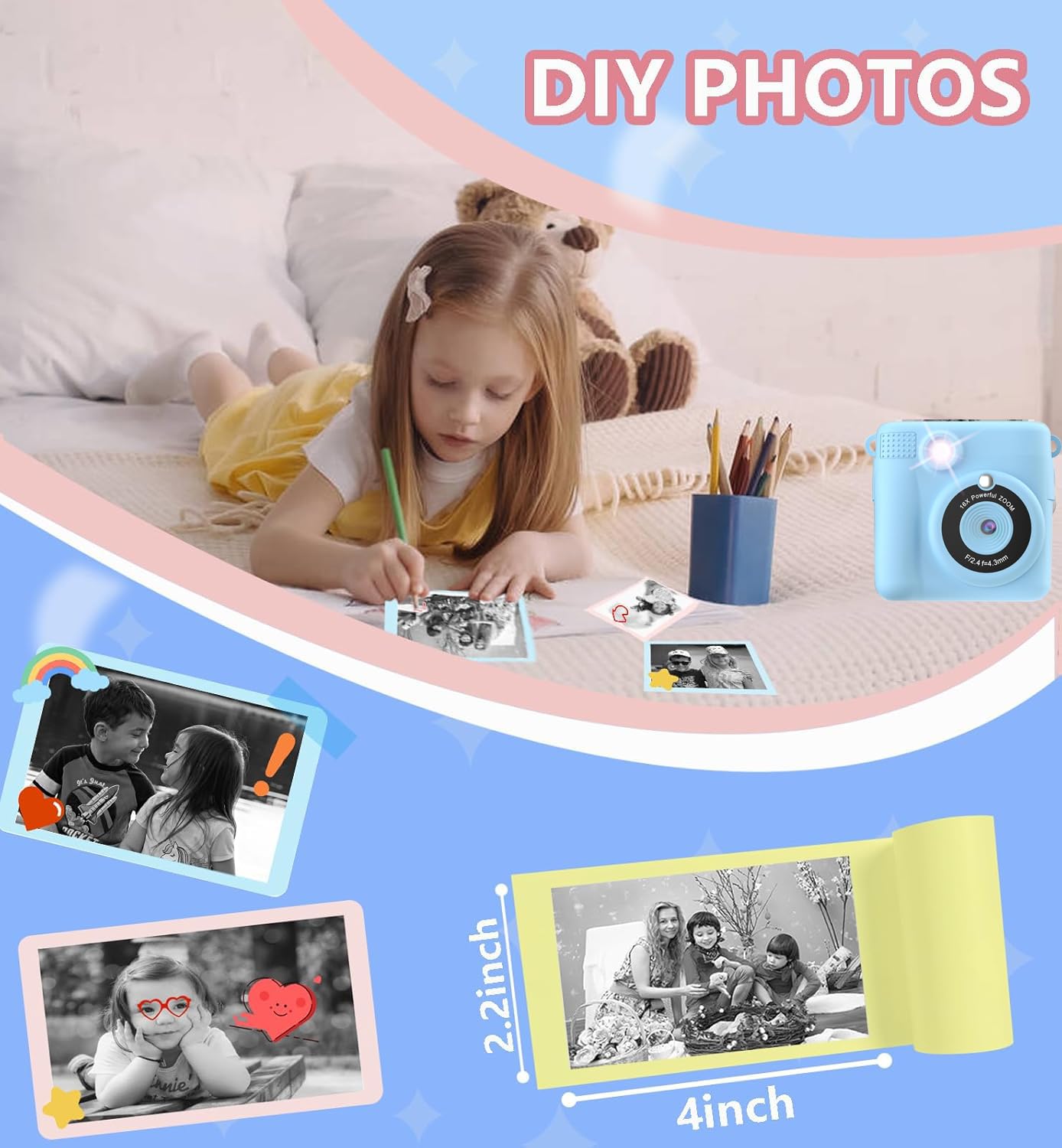 6 Roll Kids Instant Print Camera Paper - HD Thermal Printer Paper Refill for Children's Camera (White) | Perfect for Birthday Parties, School Projects & DIY Photo Fun