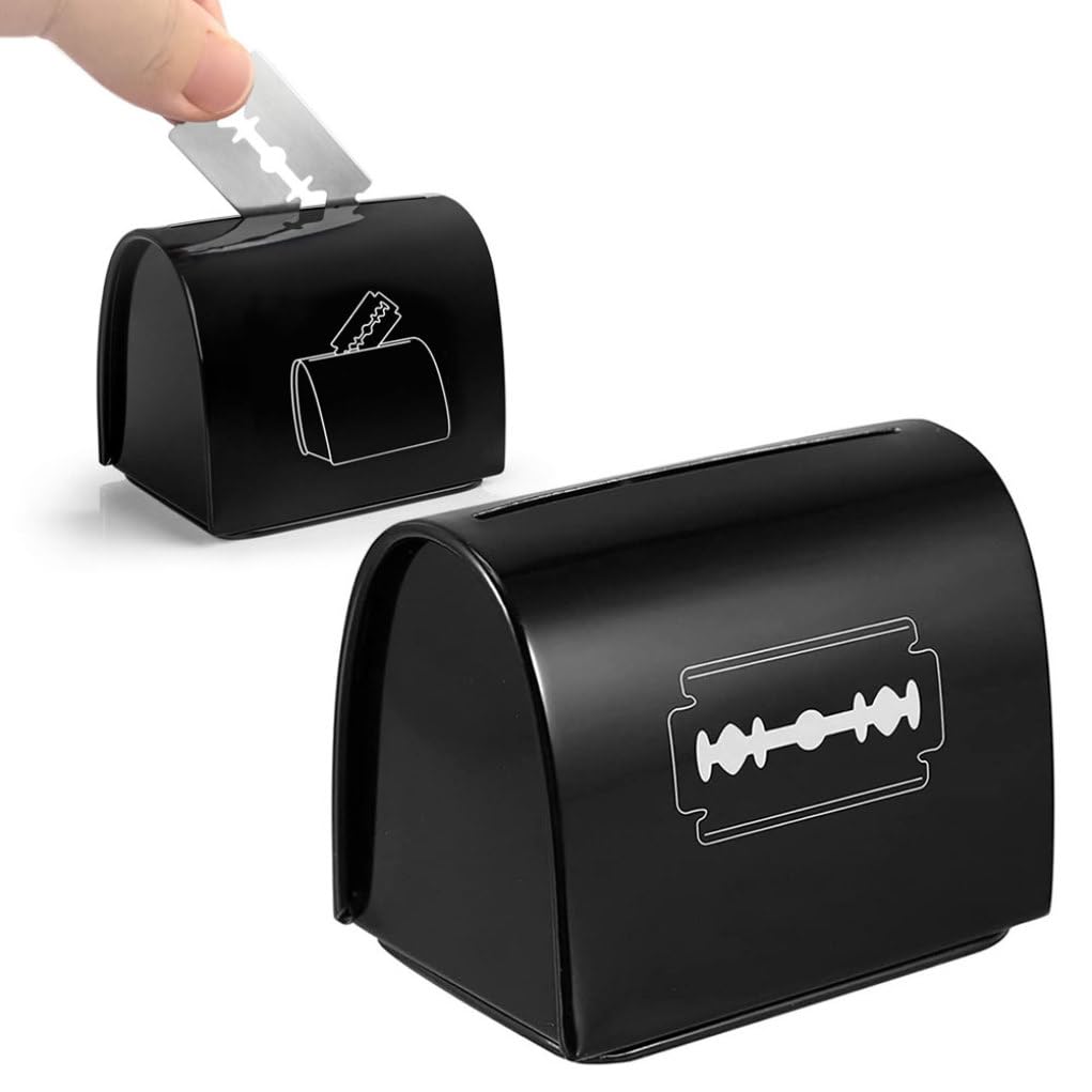 Razor Blade Disposal Case - Safe Sharps Storage Container for Used Safety Razor Blades | Black | Ideal for Home, Salon & Travel Use