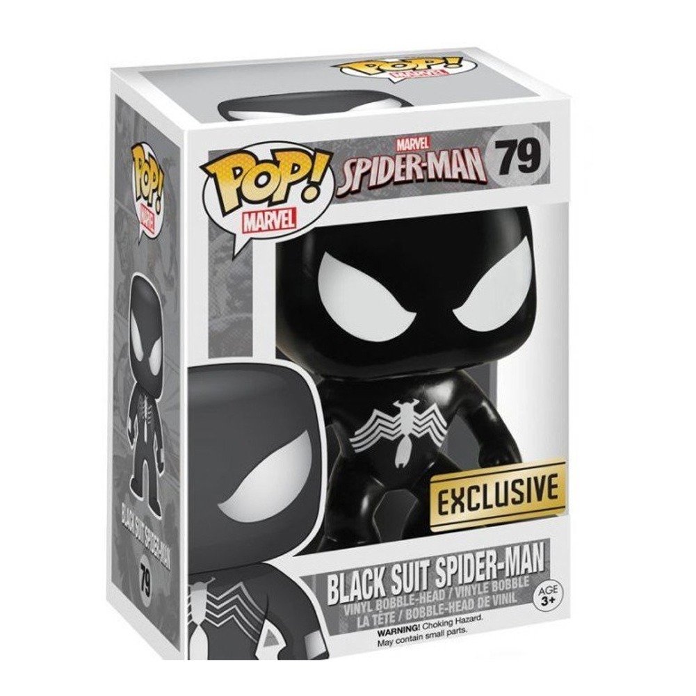 Funko POP! Marvel Black Suit Spider-Man Exclusive Vinyl Bobble Head #79 – Collectible Action Figure for Marvel Fans, Home Decor & Gift Idea