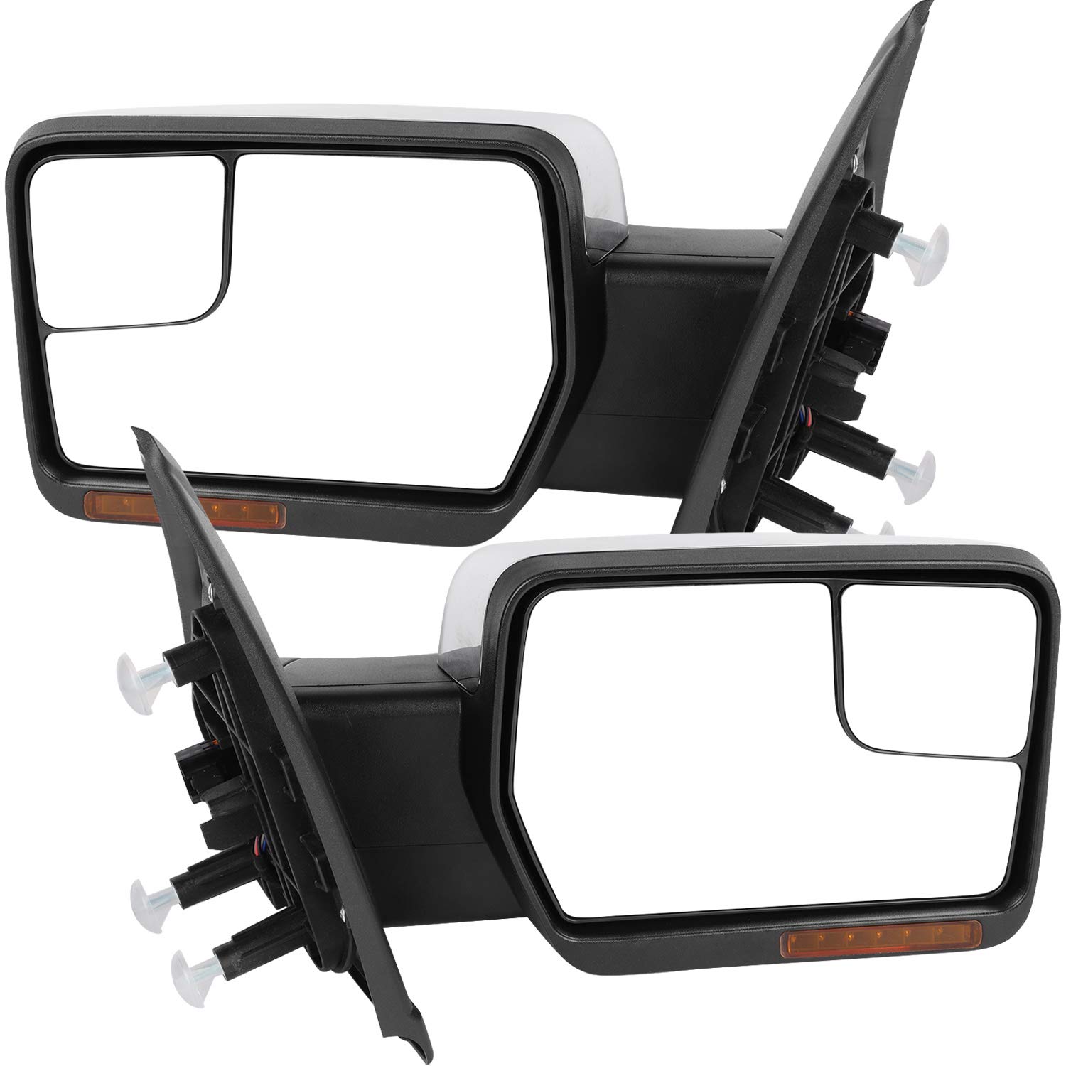 Ford F-150 Towing Mirrors (2004-2014) - Power Heated Side Mirrors with Turn Signal & Puddle Lights | Chrome Cap & Manual Folding | Left & Right Set | Enhanced Visibility for Safe Towing & Night Driving