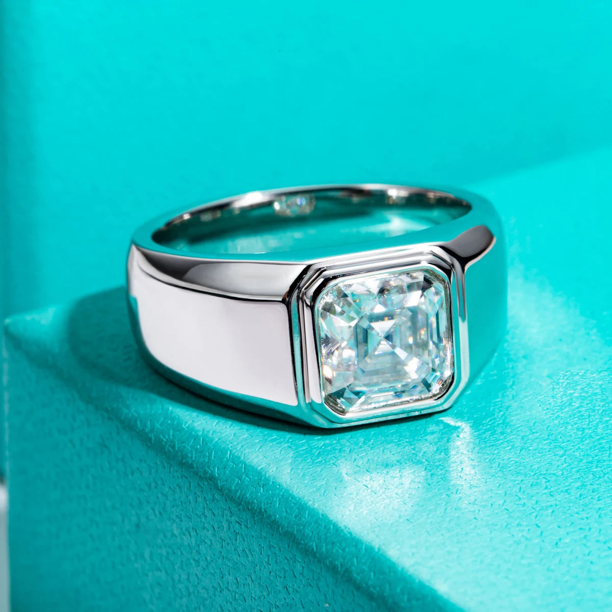 AnuJewel 3ct Asscher Cut D Color Moissanite Engagement Ring for Men - 925 Sterling Silver Gold Plated Luxury Wedding Band, Custom Jewelry for Proposals & Anniversaries