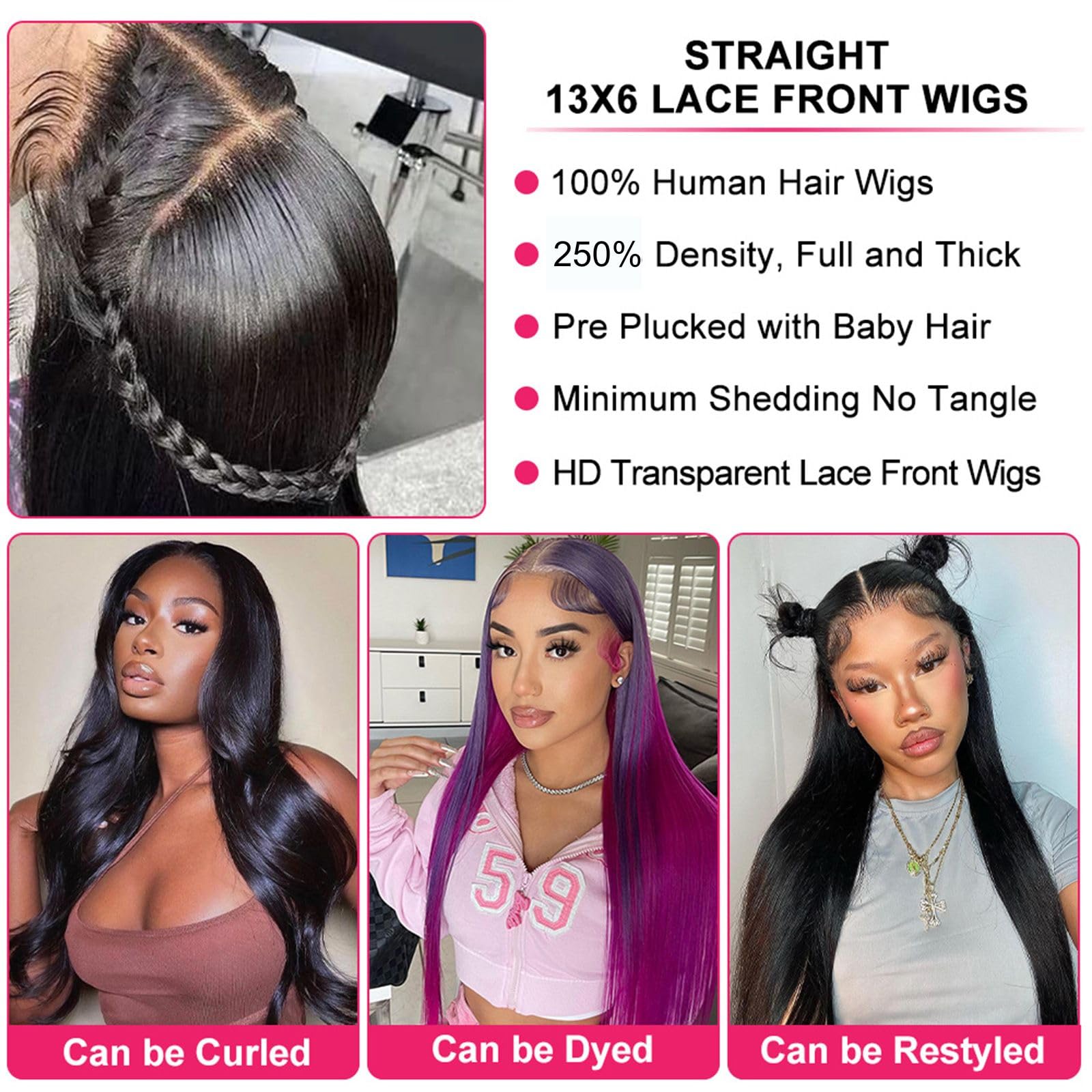 13x6 Straight Lace Front Wigs Human Hair - 32 Inch Pre Plucked 180% Density HD Lace Frontal Wig - Glueless Human Hair Wig for Black Women - Perfect for Daily Wear, Cosplay & Special Occasions