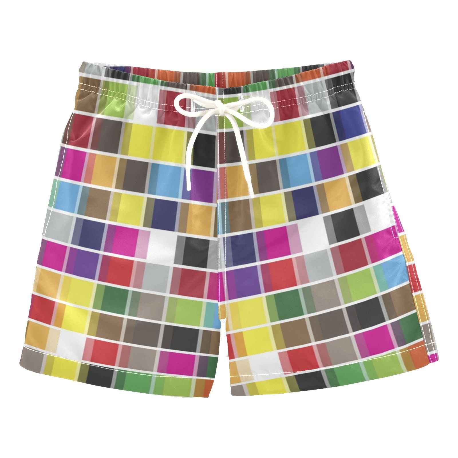 Colorful Checkered Boys Swim Trunks - Geometric Print Toddler Swimwear for Summer Beach & Pool (2T) - Perfect for Swimming Lessons, Vacation and Water Play
