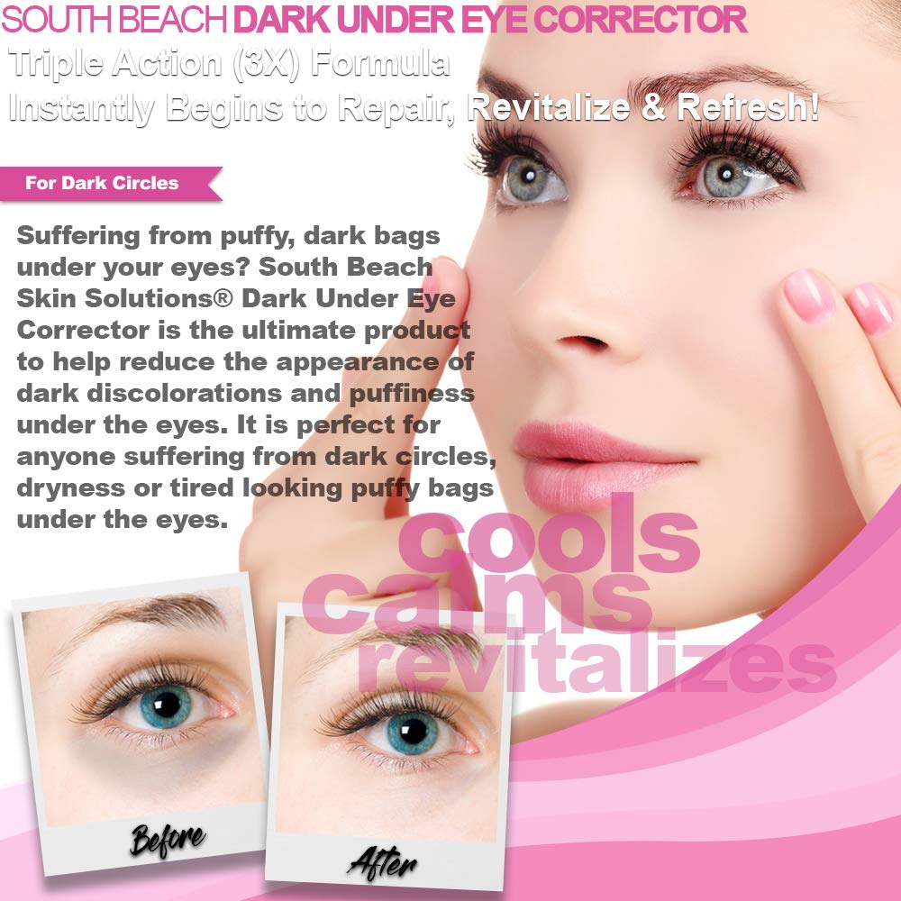 South Beach Dark Under Eye Corrector - Natural Salon Strength Anti-Aging Eye Cream for Dark Circles, Puffiness & Bags | Hydrating Treatment for Tired Eyes | Safe, Chemical-Free Formula | Perfect for Daily Use & Nighttime Skincare Routine