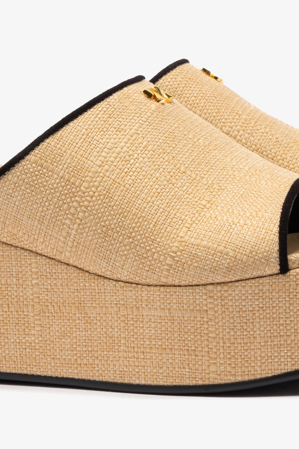 Charli Mule Sandals in Beige Raffia with Black Leather Trimming - Comfortable Summer Slides for Women, Perfect for Beach, Poolside & Casual Outings