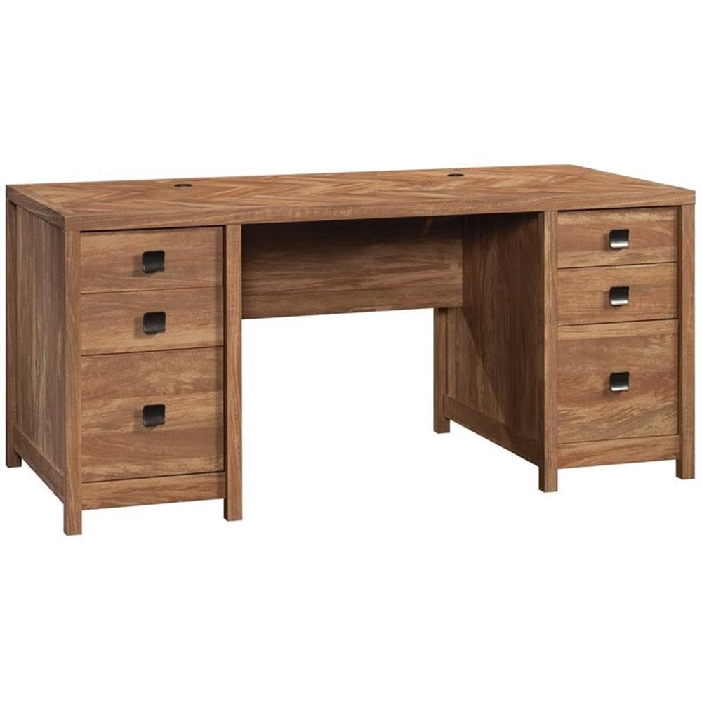 UrbanPro 6-Drawer Farmhouse Executive Desk - Solid Wood Office Desk in Brown Finish | Perfect for Home Office, Study Room & Workspace Organization