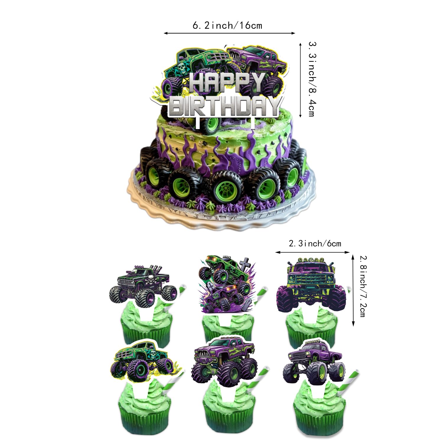 182Pcs Monster Truck Birthday Party Decorations Set - Balloon Arch, Banner, Backdrop, Cake Toppers, Tableware & Tablecloth - Perfect for Kids' Birthday, Baby Shower & Themed Events