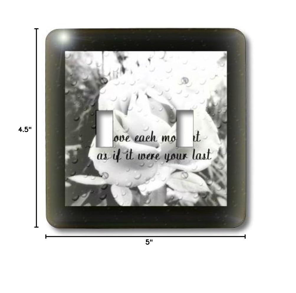 3D Rose Light Switch Cover - Black and White Rose Photo with Inspirational Quote | Decorative Wall Plate for Bedroom, Living Room, Office