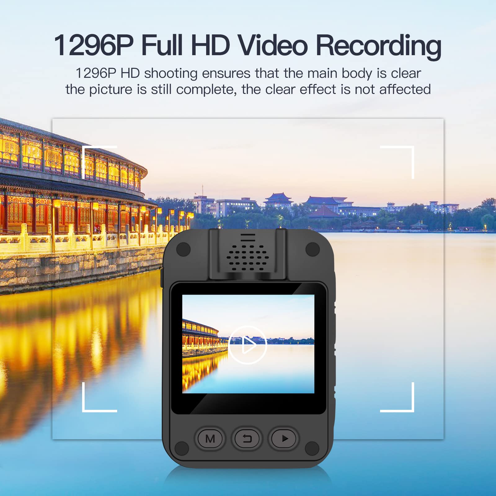 HD 1296P Body Camera with Audio & Night Vision - 64GB Personal Security Body Worn Camera for Walking Pets, Police, Security Guards & Outdoor Activities (Supports up to 512GB)