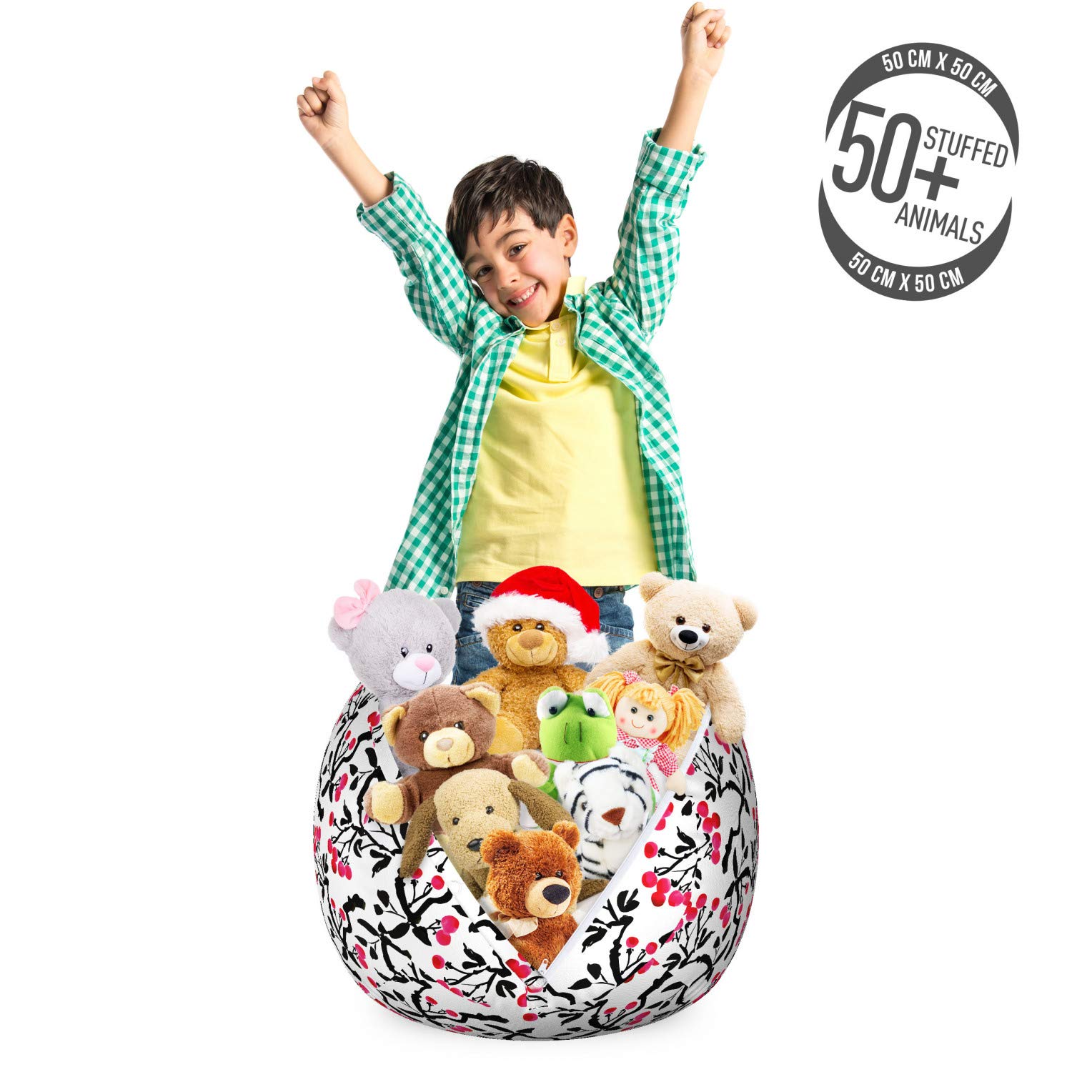 Ambesonne Botanical Toy Storage Bag Chair - Berries on Twigs & Leaves Design, Washable Stuffed Animal Organizer for Kids Room, Small Size in Dark Pink & Charcoal Grey - Perfect for Nursery, Playroom & Bedroom Organization