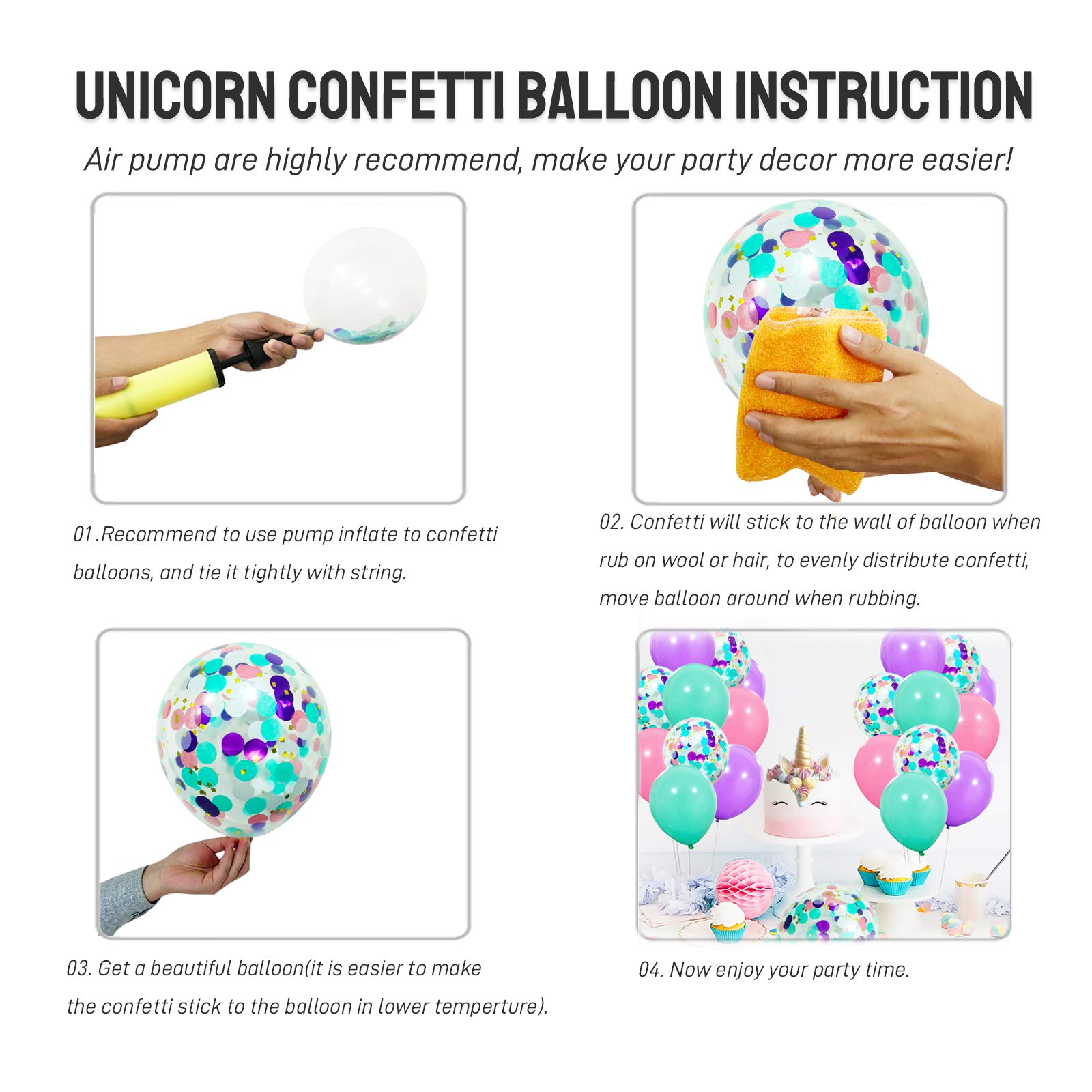 40 Pack Unicorn Balloons - 12 Inch Pastel Latex Balloons in Light Purple, Pink & Seafoam Blue with Confetti & Ribbon for Party Decorations | Perfect for Birthday Parties, Baby Showers, Weddings & Graduation Celebrations