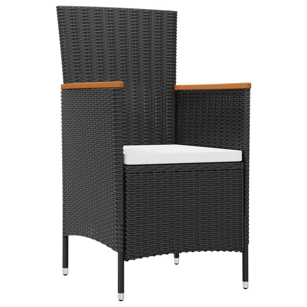 vidaXL 7-Piece Patio Dining Set with Wood Tabletop & Rattan Chairs - Black Poly Rattan Outdoor Furniture with Cushions | Perfect for Backyard, Garden, Poolside & Patio Dining
