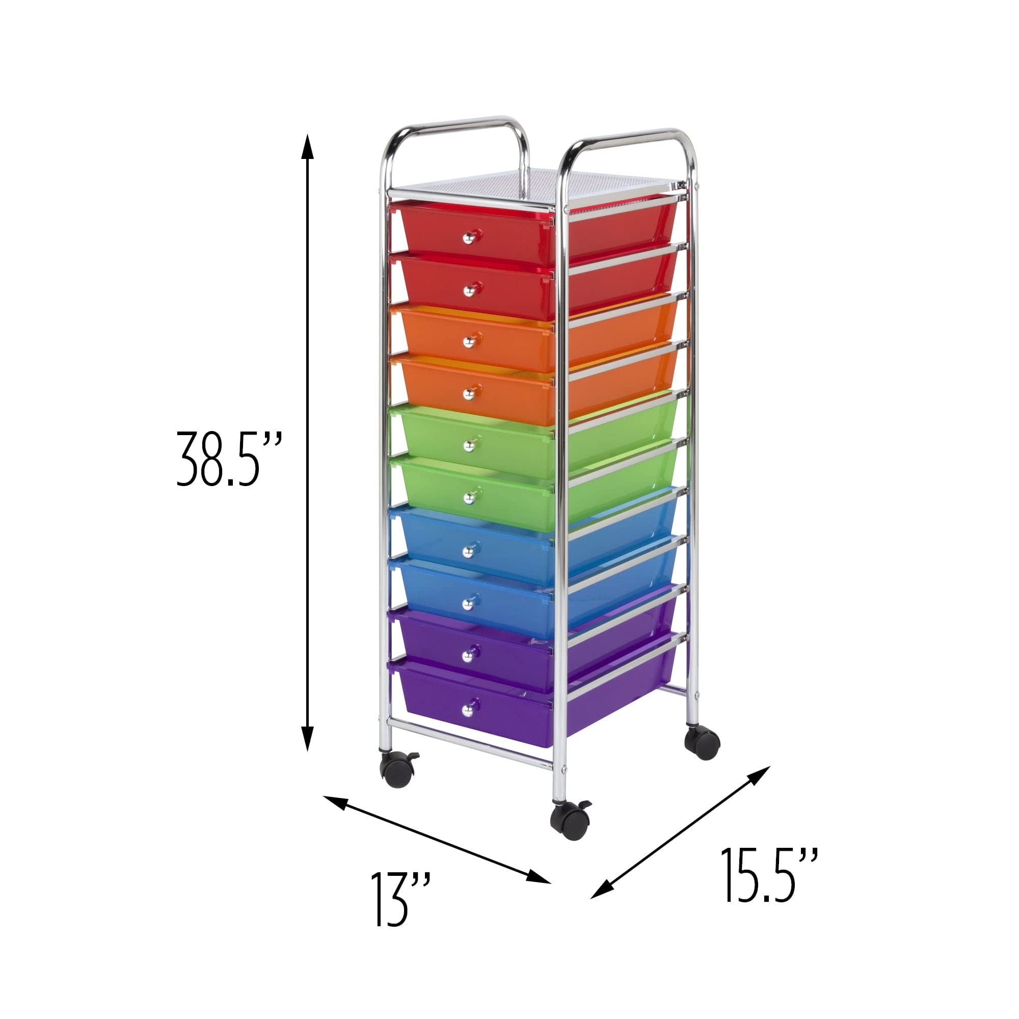 10-Drawer Multi-Color Rolling Cart with Wheels - Rainbow Storage Organizer for Classroom, Office, Craft Room & Home Organization