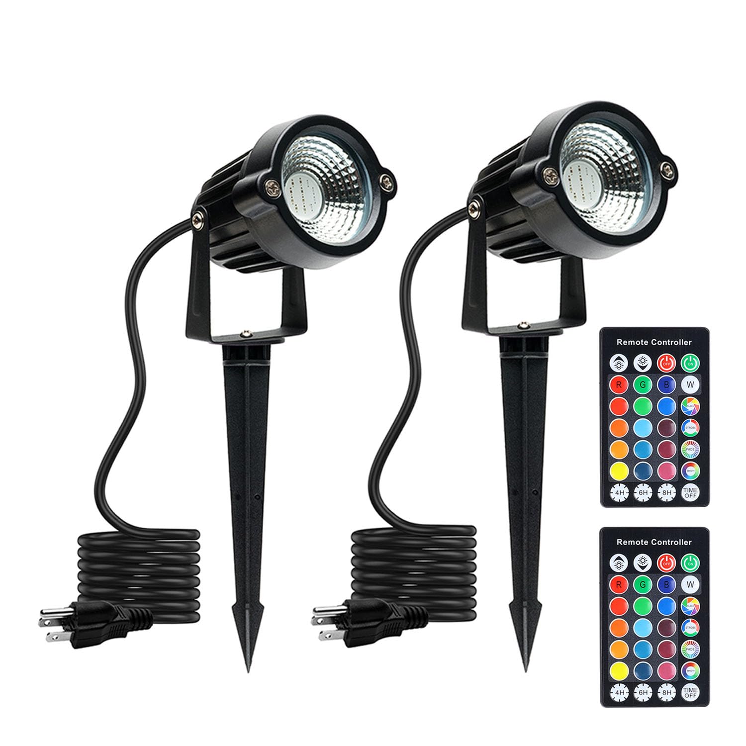 Color Changing Spotlights with Timer - 5W RGBW LED Landscape Lights for Outdoor Yard, Adjustable Memory Uplights with Spike Stand (2 Pack) - Perfect for Garden, Patio, and Pathway Lighting