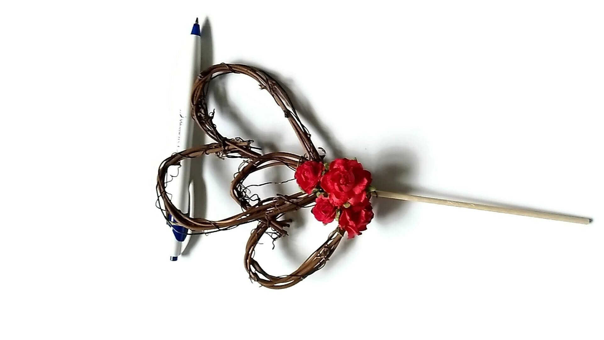Elegant Rustic Wedding Cake Topper with Handcrafted Red Roses - Perfect for Country, Barn & Vintage Theme Weddings