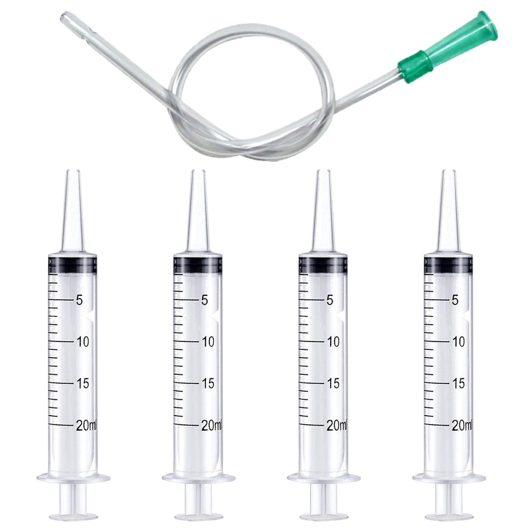 4pcs 20ml Plastic Syringes with 13inch Tubing - Lab Grade Liquid Transfer Syringes for Epoxy Resin, Pet Feeding, Glue Application, Lubricant & Lip Gloss Filling - Ideal for Science Experiments, DIY Crafts, and Industrial Use