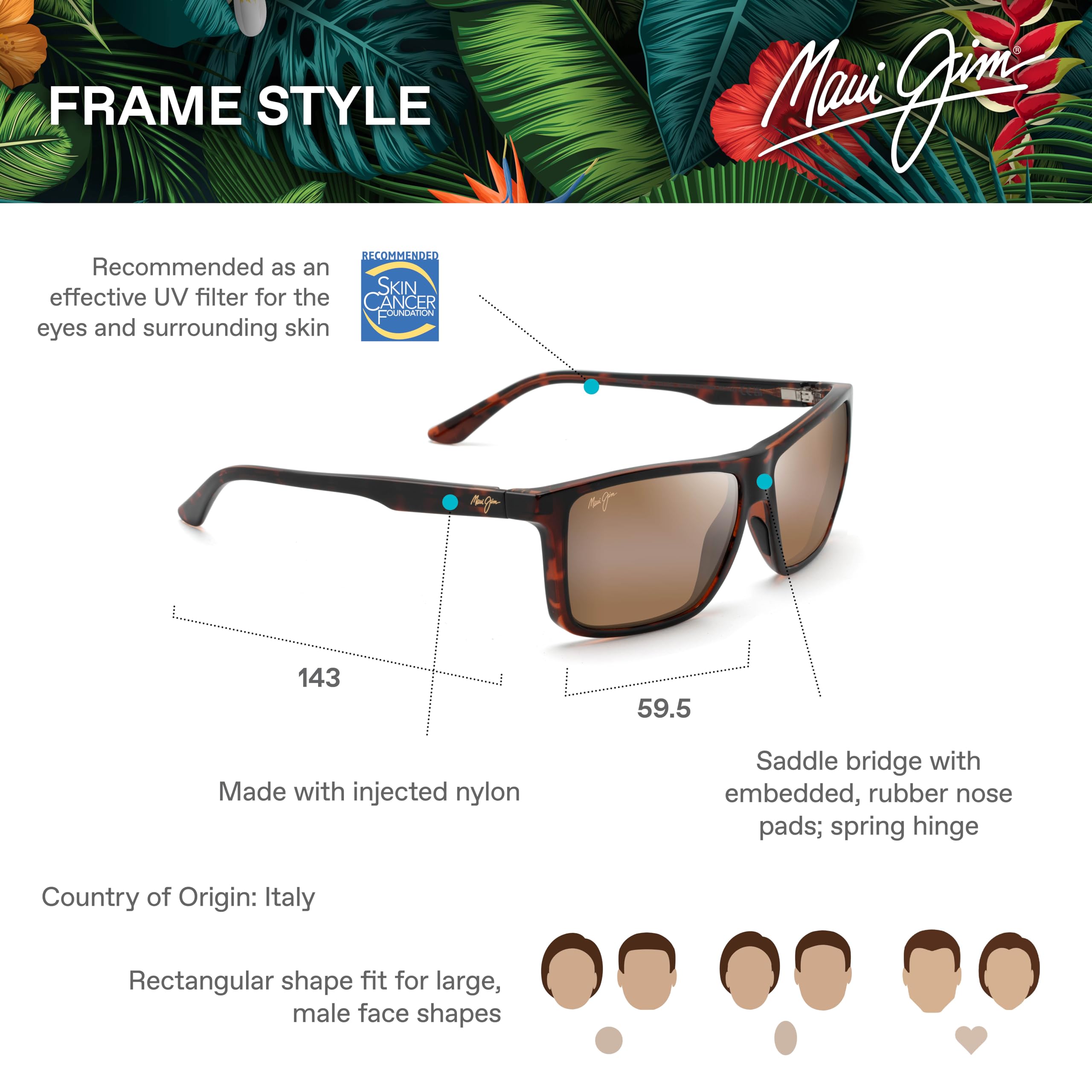 Maui Jim Mamalu Bay Rectangular Polarized Sunglasses for Men & Women - UV Protection, Lightweight Frame - Perfect for Beach, Driving & Outdoor Activities