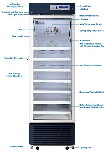 14 CF 2-8°C Upright Laboratory Freezer - Medical Grade Vaccine Refrigerator with Lockable Glass Door | UL Certified, 110V for Pharmacy, Clinic & Lab Use | Ideal for Sample Storage, Drug Preservation & Vaccine Safety