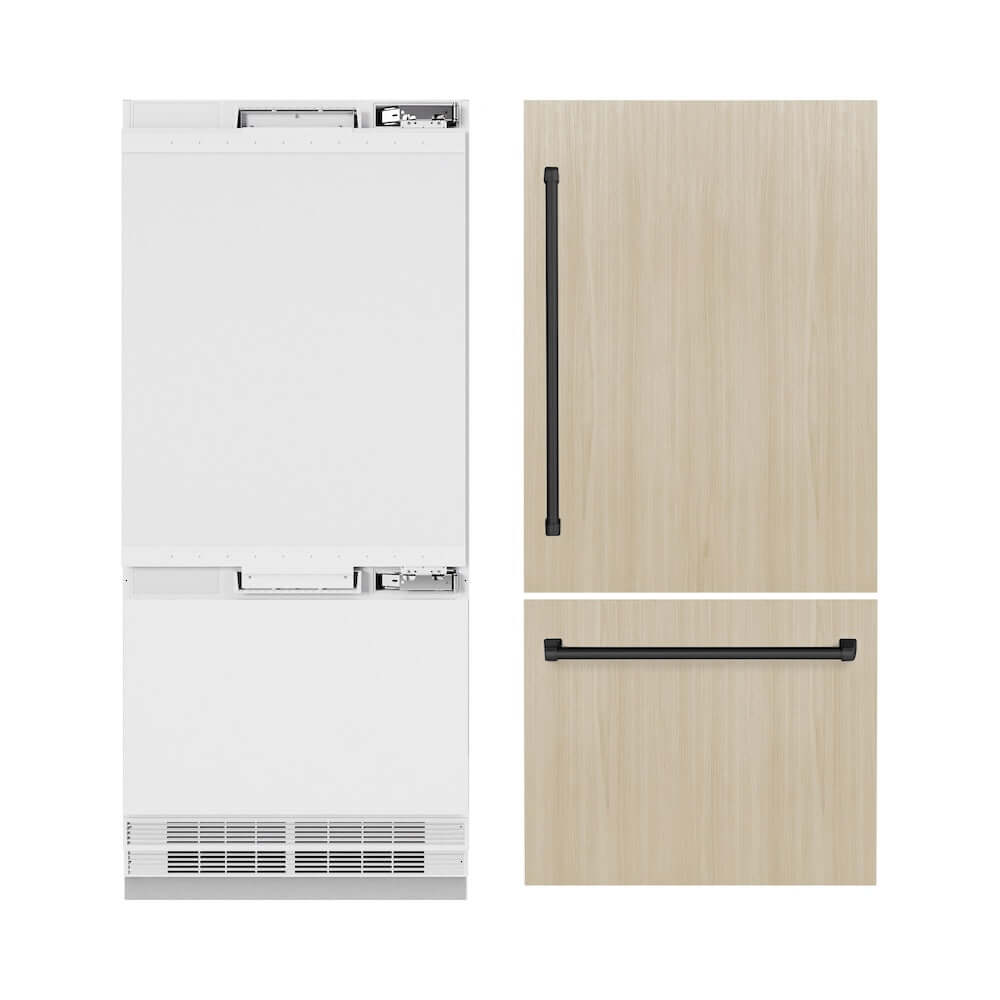 ZLINE Autograph Edition 36 Inch Built-In Bottom Freezer Refrigerator - 19.8 cu.ft Panel Ready with Water Dispenser & Ice Maker - Matte Black Finish (RBITZ 36 MB) - Perfect for Modern Kitchens and Open Concept Homes