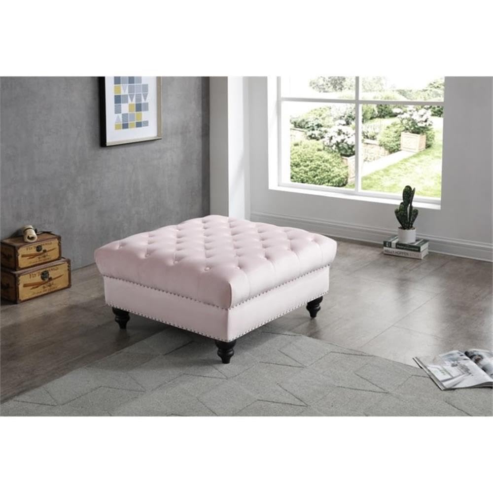 Glory Furniture Nola Velvet Ottoman in Pink - Stylish Footstool for Living Room, Bedroom & Dorm Decor | Soft Pink Velvet Upholstery with Sturdy Wooden Legs | Perfect as Coffee Table, Extra Seating or Footrest