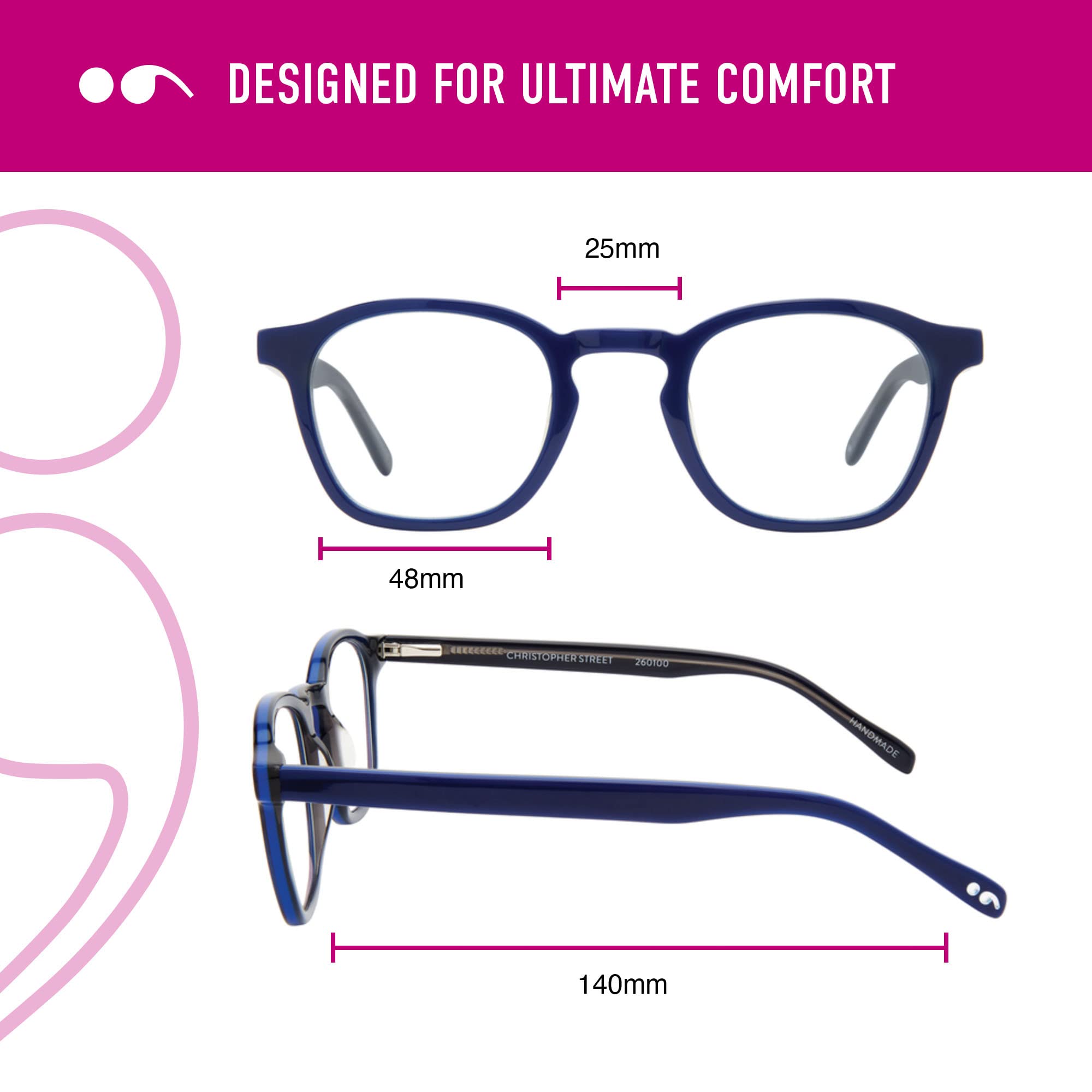 Scojo New York Christopher Street Blue Light Blocking Reading Glasses - Handmade Scratch-Resistant Readers for Women & Men - Perfect for Computer Use, Reading & Screen Time