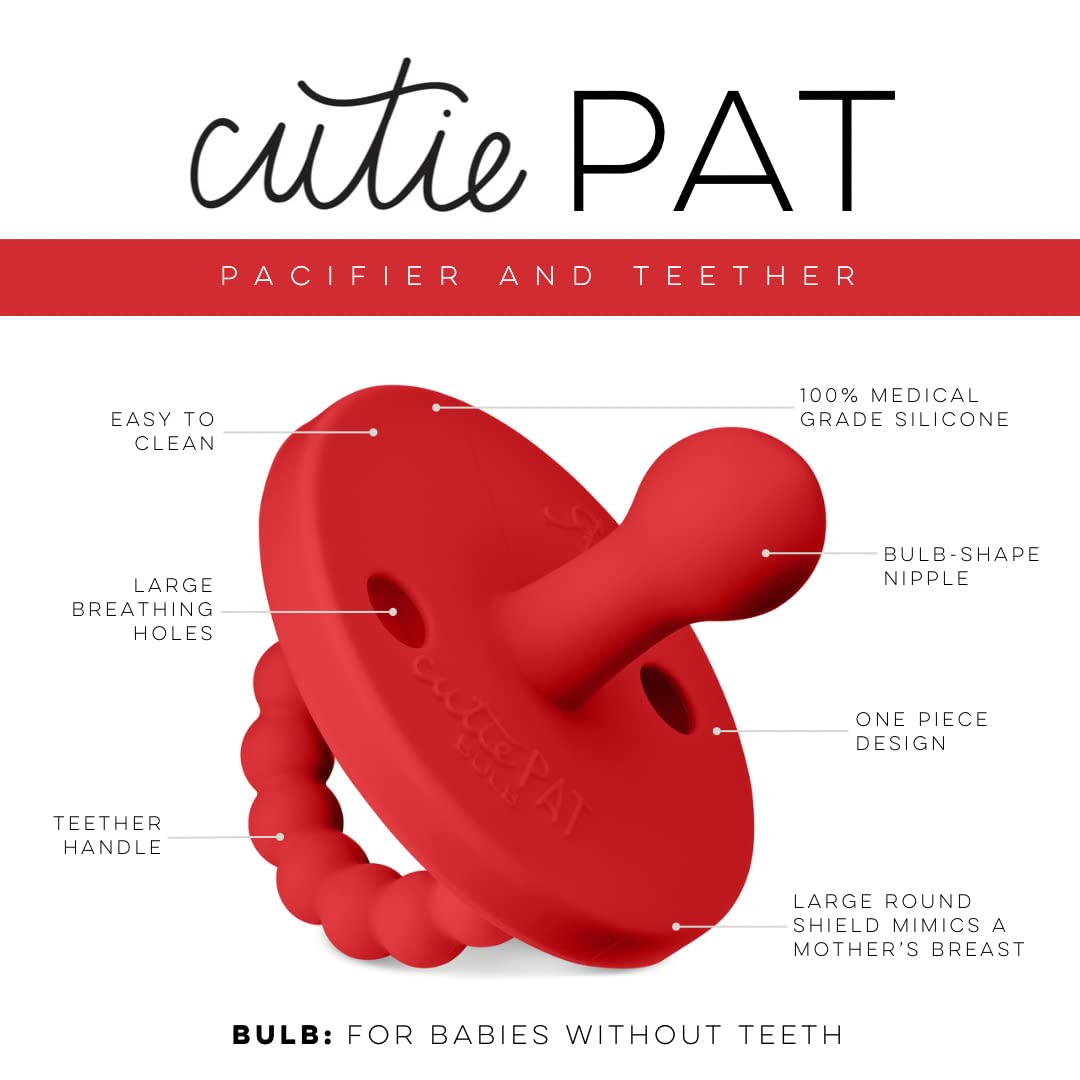 Ryan & Rose Cutie PAT Pacifier Teether - BPA-Free Baby Pacifier with Soothing Bulb Design (Red) - Perfect for Newborns, Infants & Toddlers for Comfort & Teething Relief