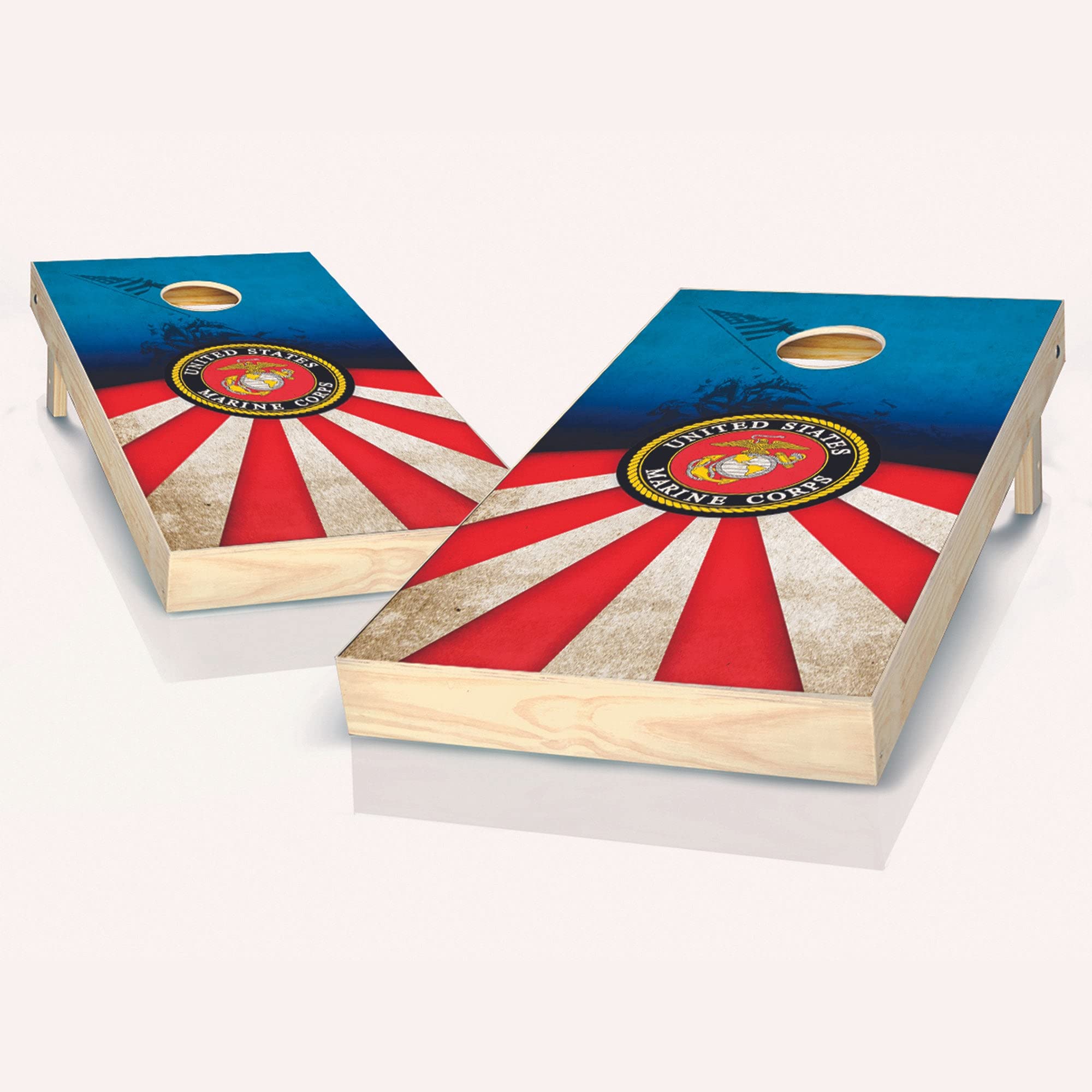 Skip's Garage Marine Corps Cornhole Boards Set - 2 Boards & 8 Bags with Accessories - Premium Outdoor Tossing Game for Backyard, Tailgating, and Parties