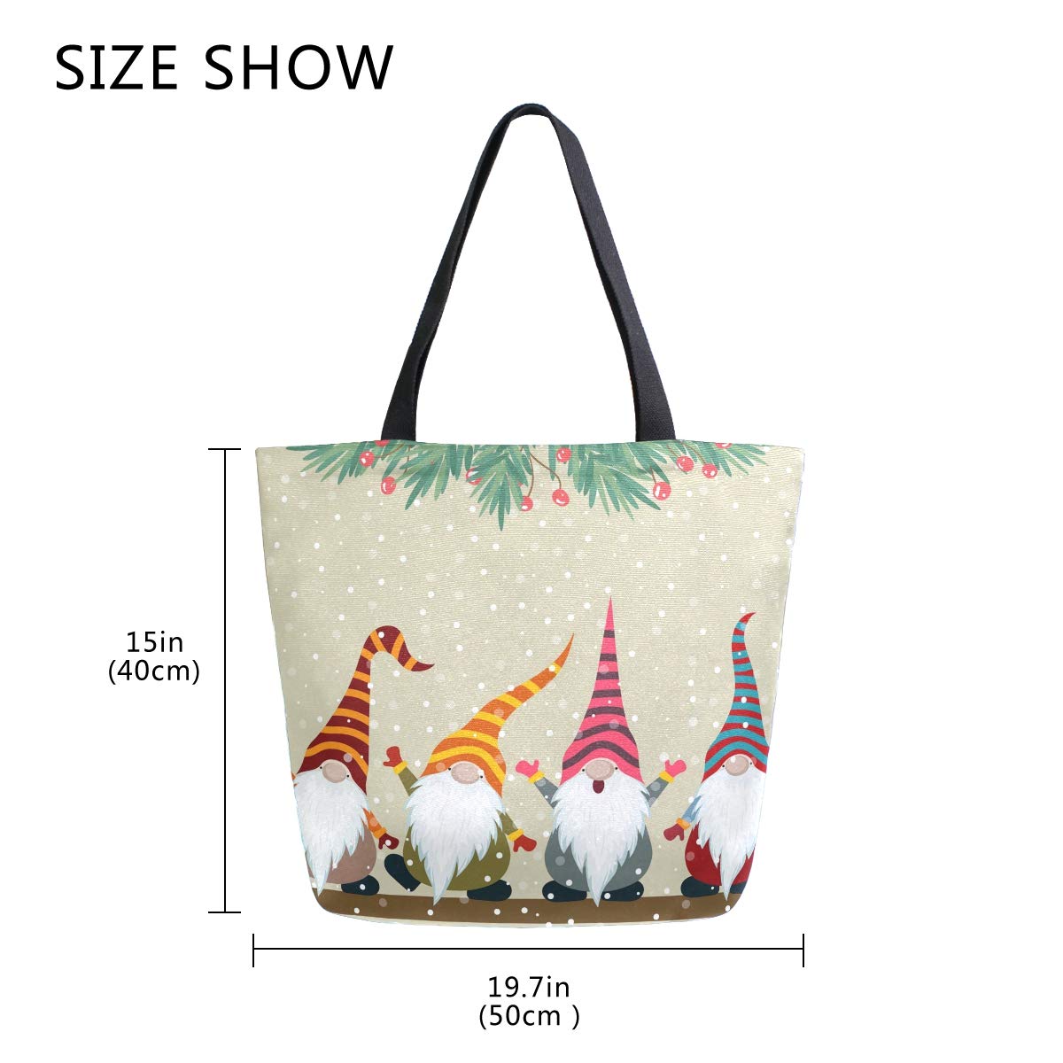 ALAZA Christmas Gnomes Winter Canvas Tote Bag for Women - Large Reusable Cotton Shoulder Bag for Travel, Work, Shopping & Groceries - Perfect Holiday Gift & Everyday Use