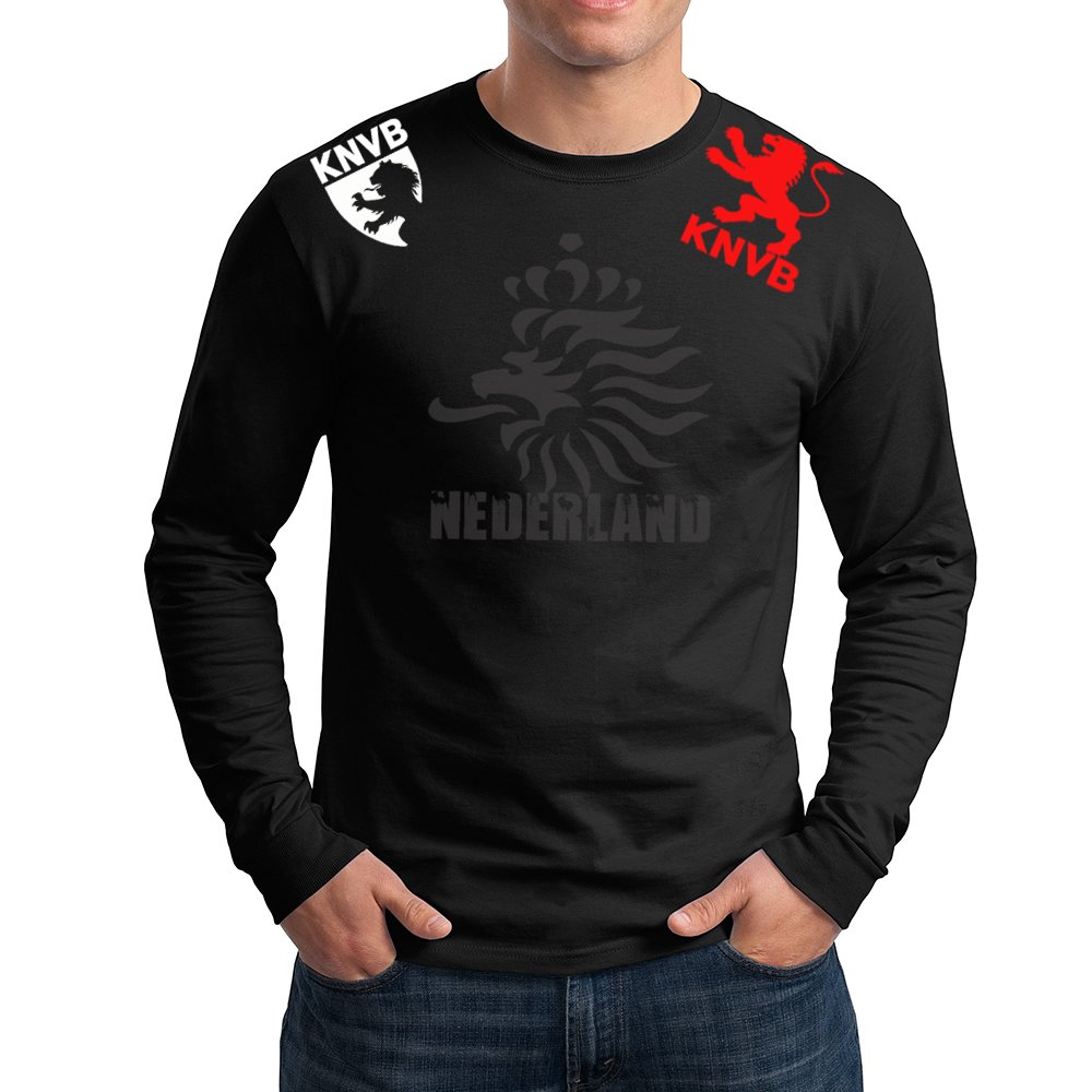 Netherlands Lion Head Adult Long Sleeve Soccer Jersey - Black Football Shirt for Men & Women | Perfect for Matches, Training & Fan Support