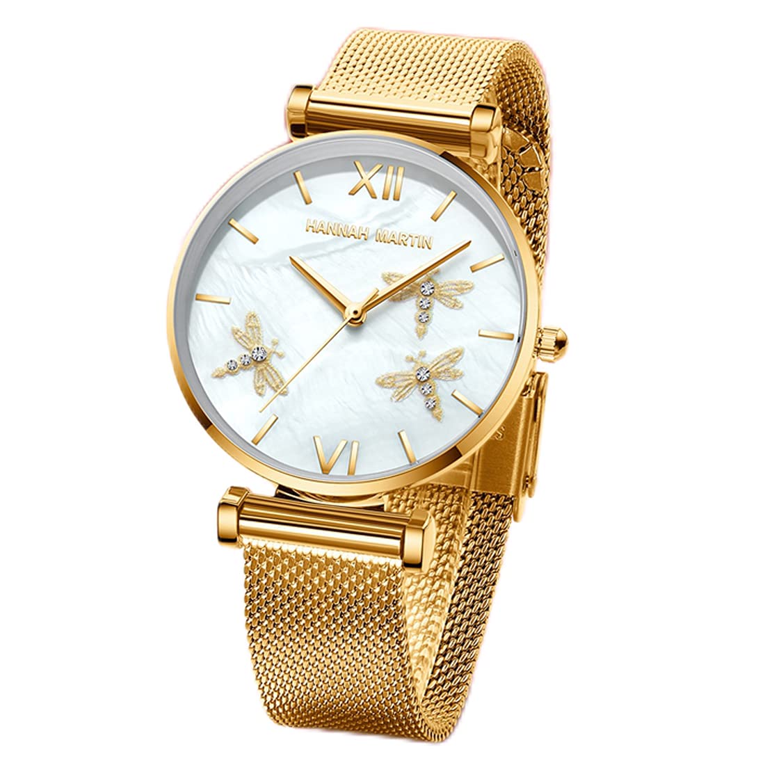 **Elegant Dragonfly Women's Watch with Crystal Diamond Dial & Pearl Texture - Stainless Steel/Genuine Leather Band, Japanese Quartz Movement, Waterproof - Perfect Gift for Women, Ladies, Girls (Ideal for Daily Wear, Office, Parties & Special Occasions)**