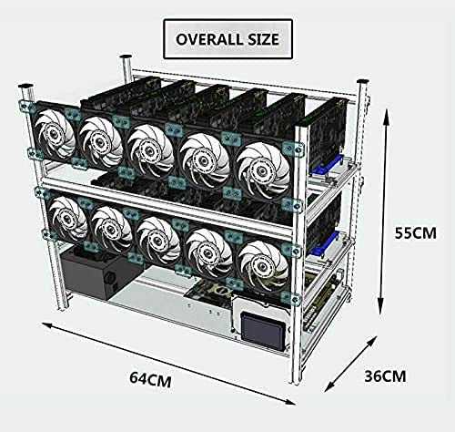 12 GPU Open Air Mining Rig Case - Stackable GPU Mining Frame for BTC, LTC, Ethereum (ETH, ETC) - Includes 10 Cooling Fans - Perfect for Cryptocurrency Mining & GPU Mining Farms