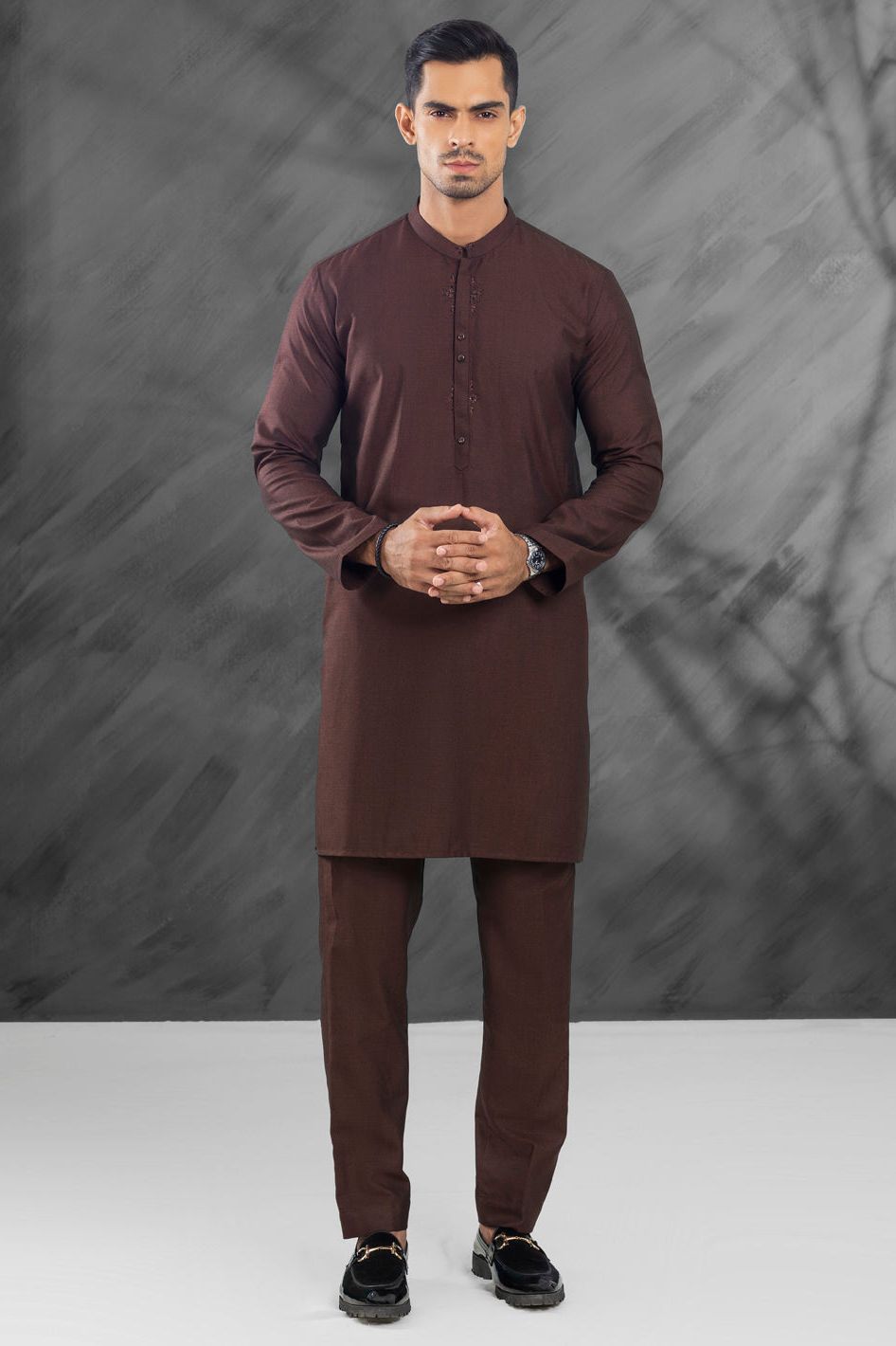 Premium Blended Dark Brown Kurta Trouser Set for Men - Traditional Indian Ethnic Wear for Weddings, Festivals & Special Occasions