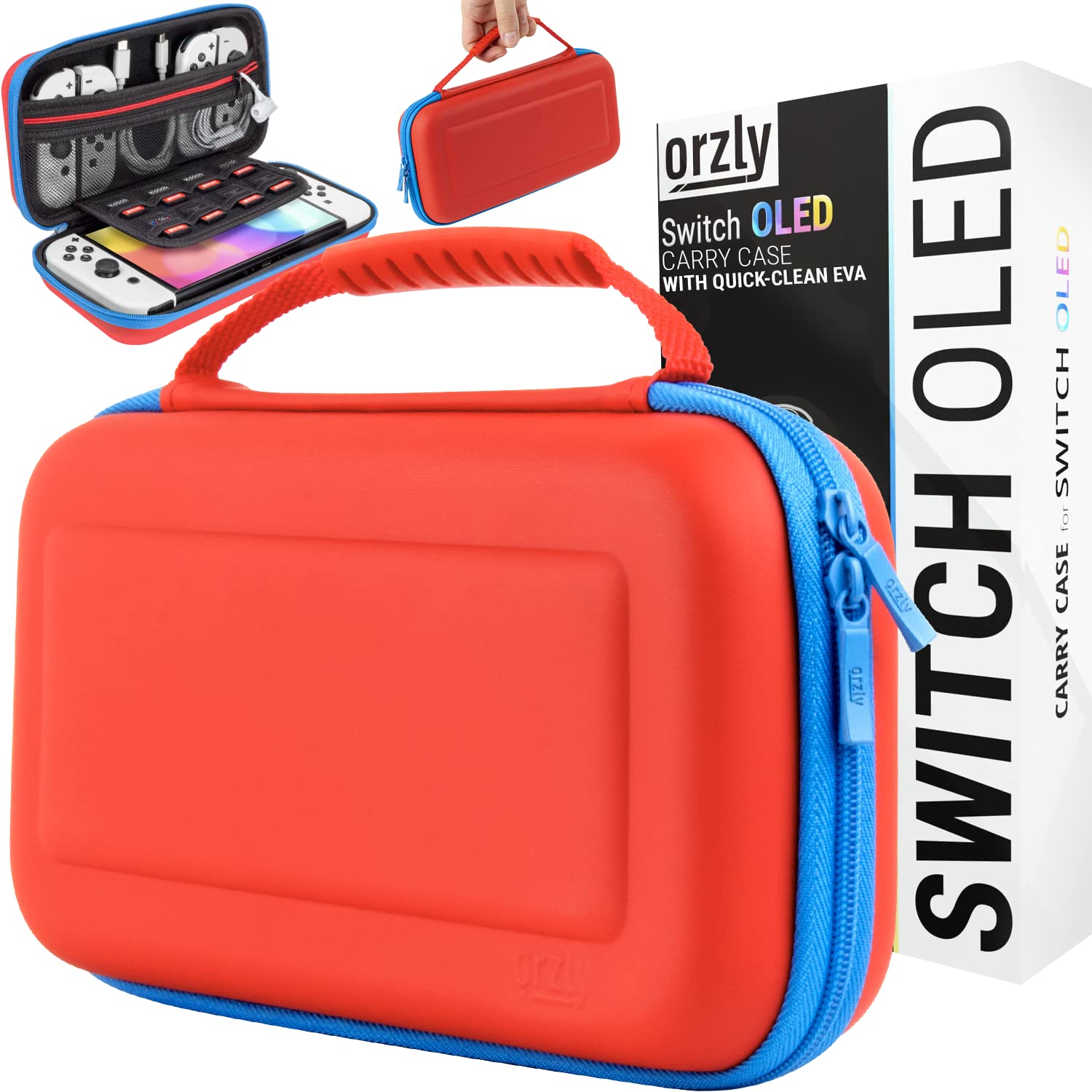 Orzly Protective Carry Case for Nintendo Switch OLED Console - Durable Travel Storage with Accessories & Game Compartments - Easy Clean Design - Perfect for Gaming On The Go, Travel & Gift Giving
