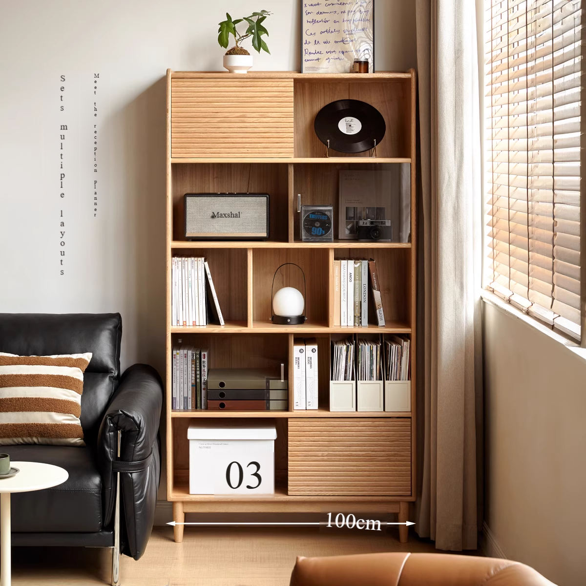 Oak Solid Wood Modern Bookcase - Stylish Home Office & Living Room Storage Shelf for Books & Decor