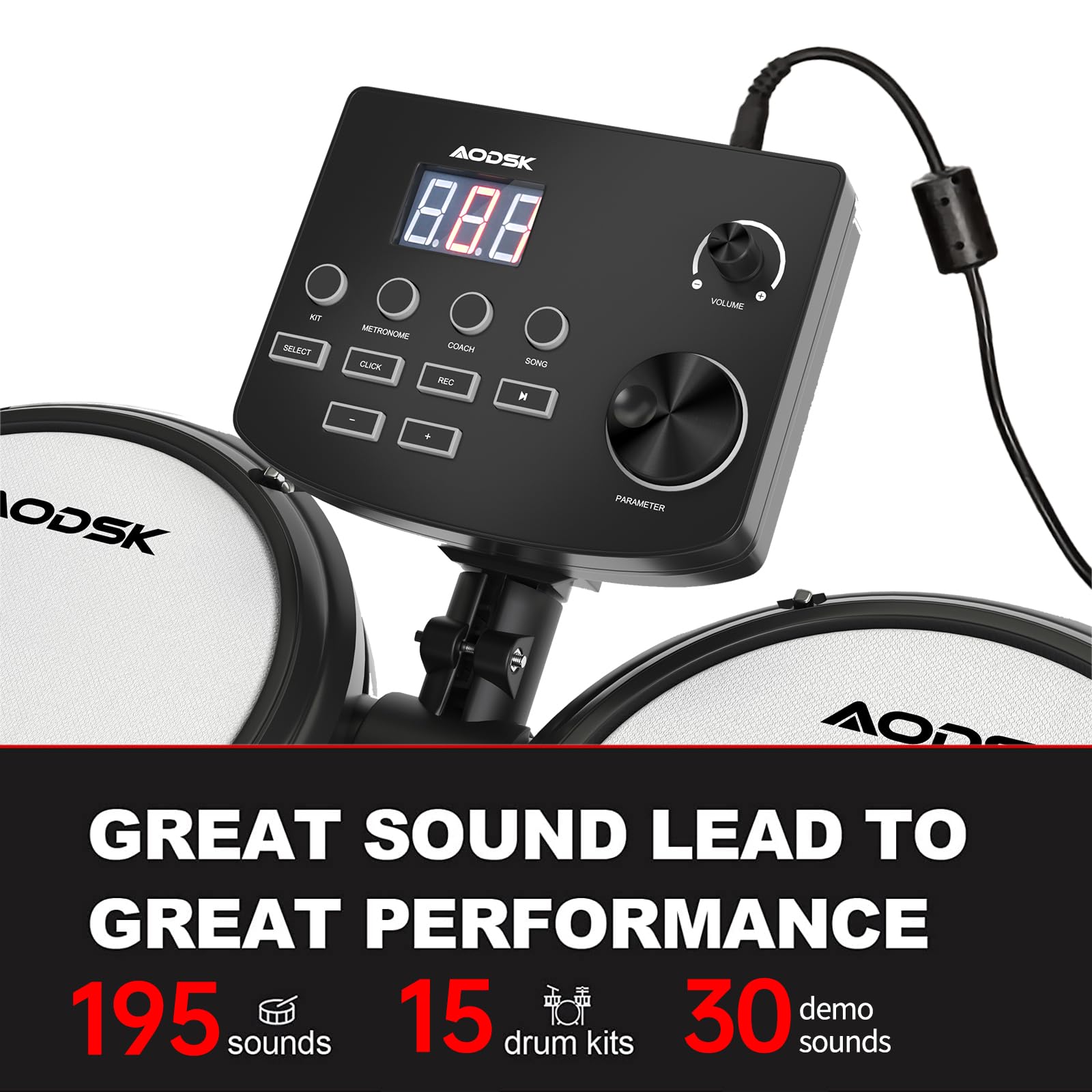 AODSK AED-403 Electric Drum Set with Quiet Mesh Pads - Best Electronic Drum Kit for Beginners & Teens - USB MIDI Connectivity, Includes Throne, Headphones & Drum Sticks - 15 Drum Kits & 195 Sounds - Perfect for Home Practice, Music Learning & Silent Jamming - Great for Bedroom Studios, Small Spaces & Apartment Living