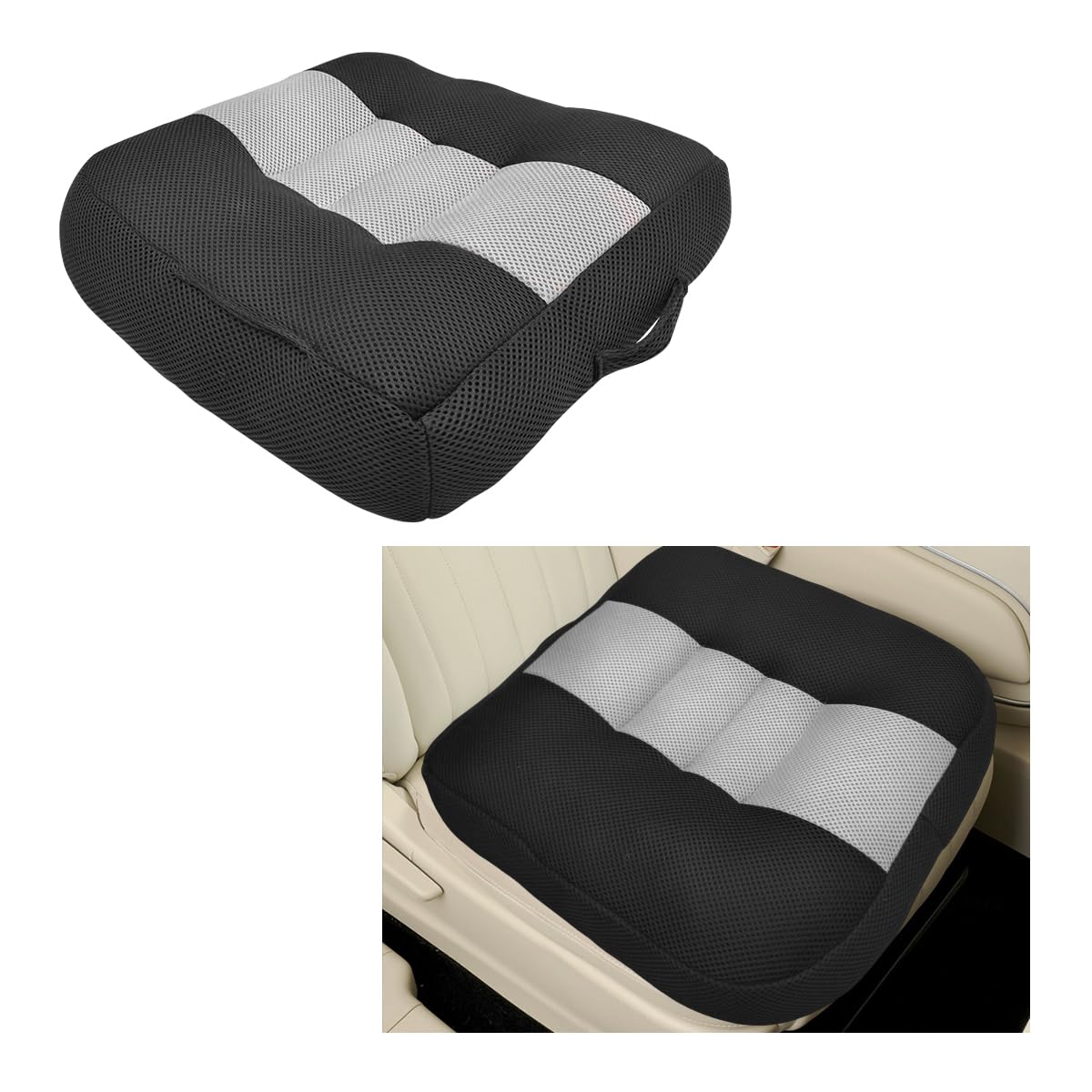 Car Booster Seat Cushion for Adults - Breathable Mesh Front Seat Pad with Height Adjustment | Universal Fit for Most Vehicles, Office Chairs & Home Use | Comfortable Driving & Posture Support (Black & Gray)