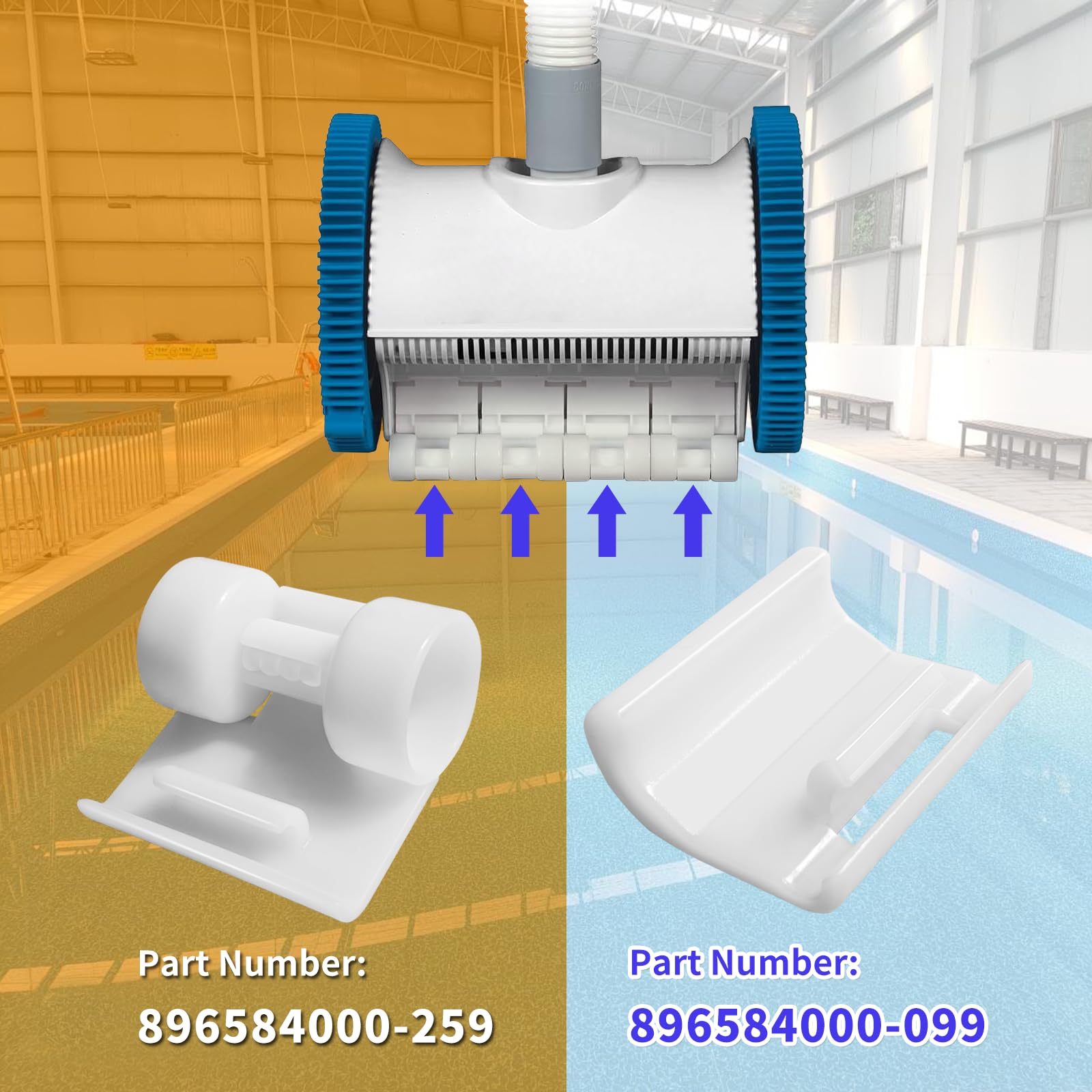 Pool Cleaner Front Skirt with Rollers - Compatible with 2-Wheel & 4-Wheel Automatic Pool Cleaners (Models 896584000-099 & 896584000-259) - Durable White Replacement Part for Easy Pool Maintenance