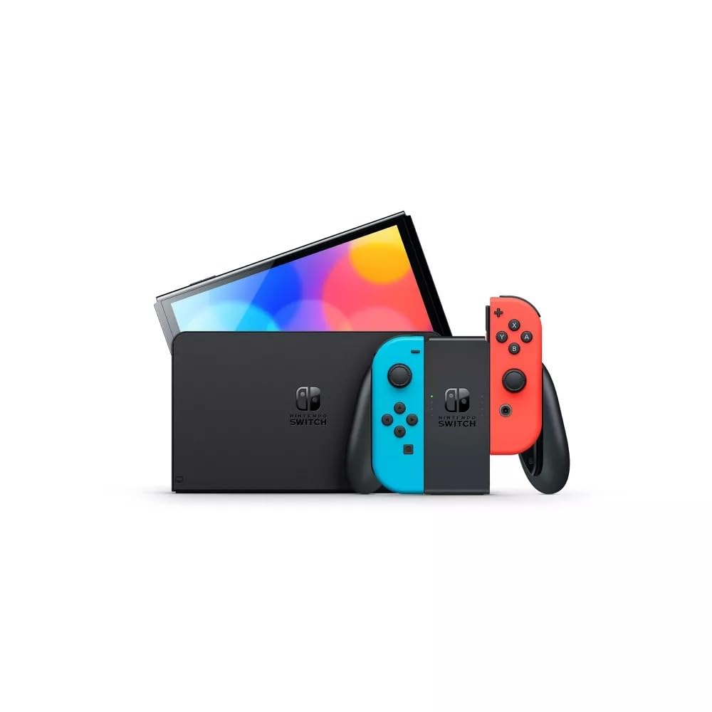 Nintendo Switch OLED Model with Neon Red & Blue Joy-Con - Renewed Console for Gaming, Travel & Family Fun