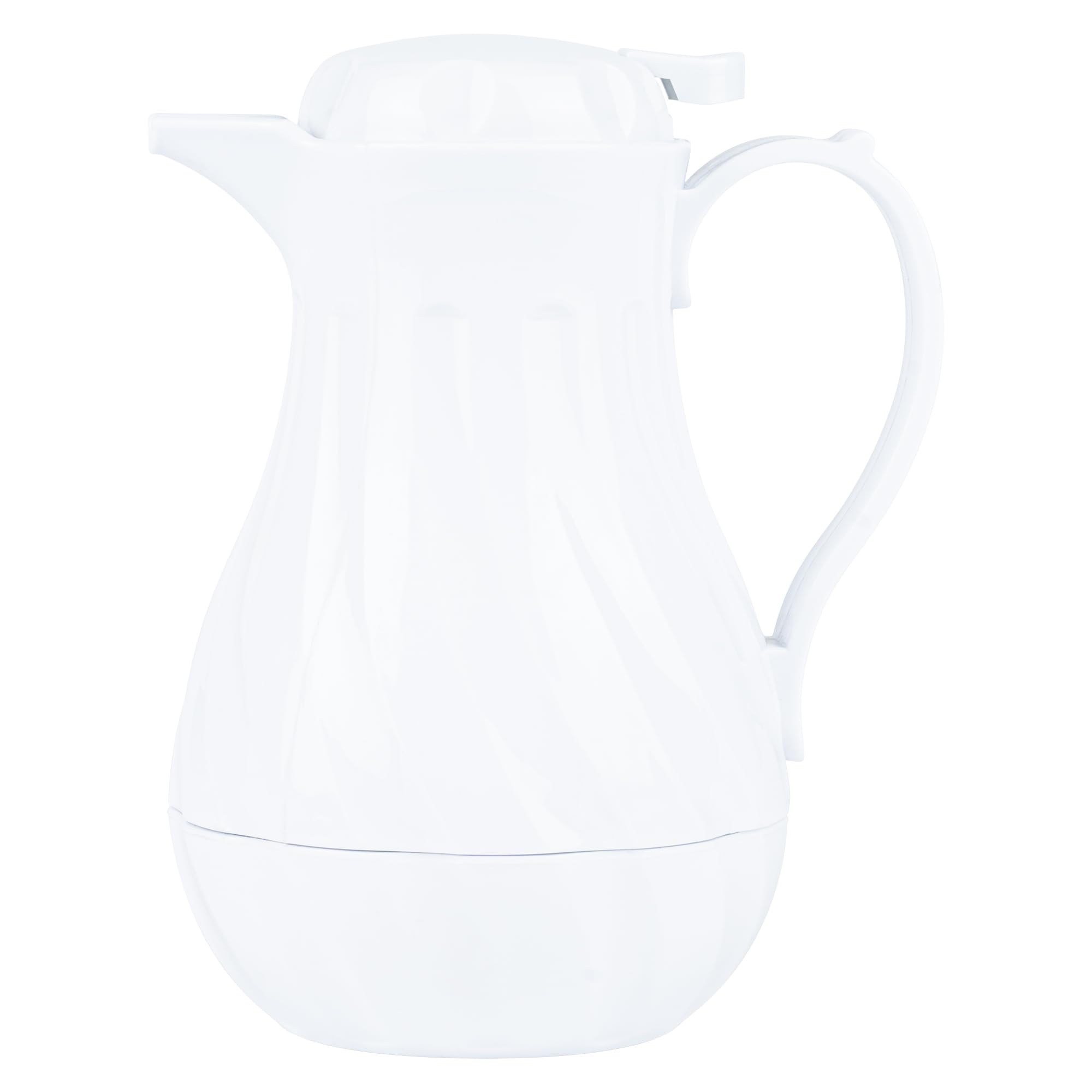 20oz Insulated Coffee Carafes with Push-Button Lid - Set of 10 White Plastic Coffee Servers with Swirl Design & Built-in Handle - Perfect for Restaurants, Cafes & Catering Events