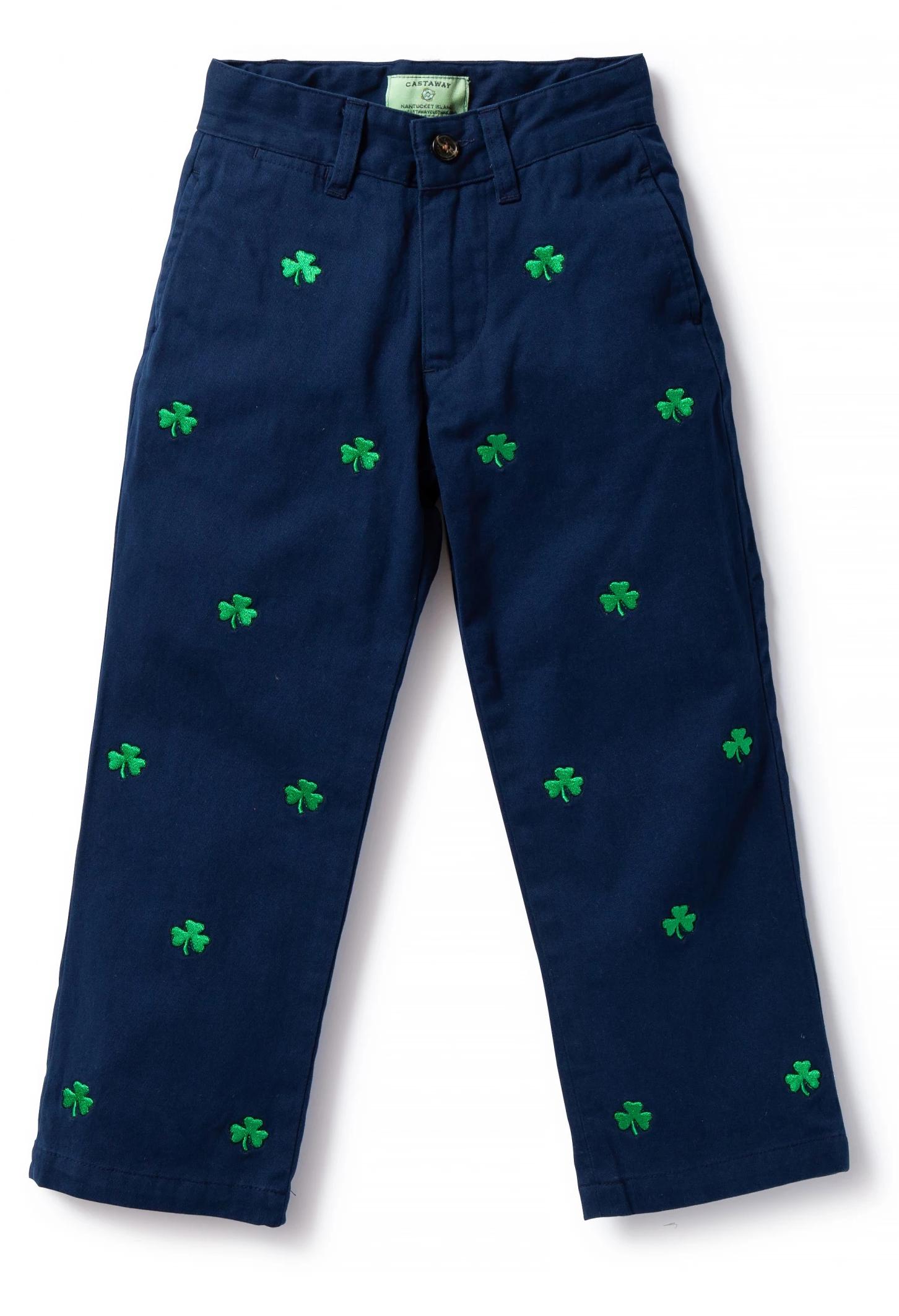 Boys Stretch Twill Port Pant in Nantucket Navy with Shamrock Design - Comfortable School Uniform Pants for Kids, Perfect for Everyday Wear and Special Occasions