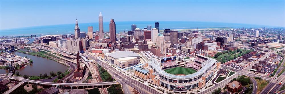 Peel & Stick Wall Mural - Aerial View of Jacobs Field Cleveland Stadium (36x12 Inches) | Self-Adhesive Removable Wallpaper for Home, Office & Nursery Decor