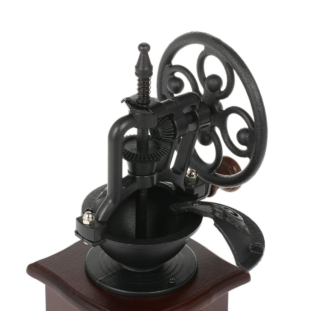 Vintage Cast Iron Manual Coffee Grinder - Adjustable Hand Crank Mill with Grind Settings & Drawer - 11.5 x 11.5 x 26 cm - Perfect for Home, Office, Camping & Travel Brewing