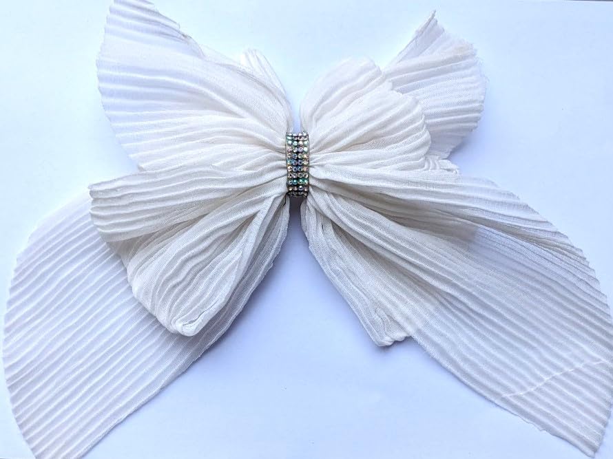 VSAKSH Large Rhinestone Bow Hair Clip for Women - Strong Hold Hair Barrettes with Long Ribbon, Elegant Hair Accessories for Parties, Weddings & Daily Wear