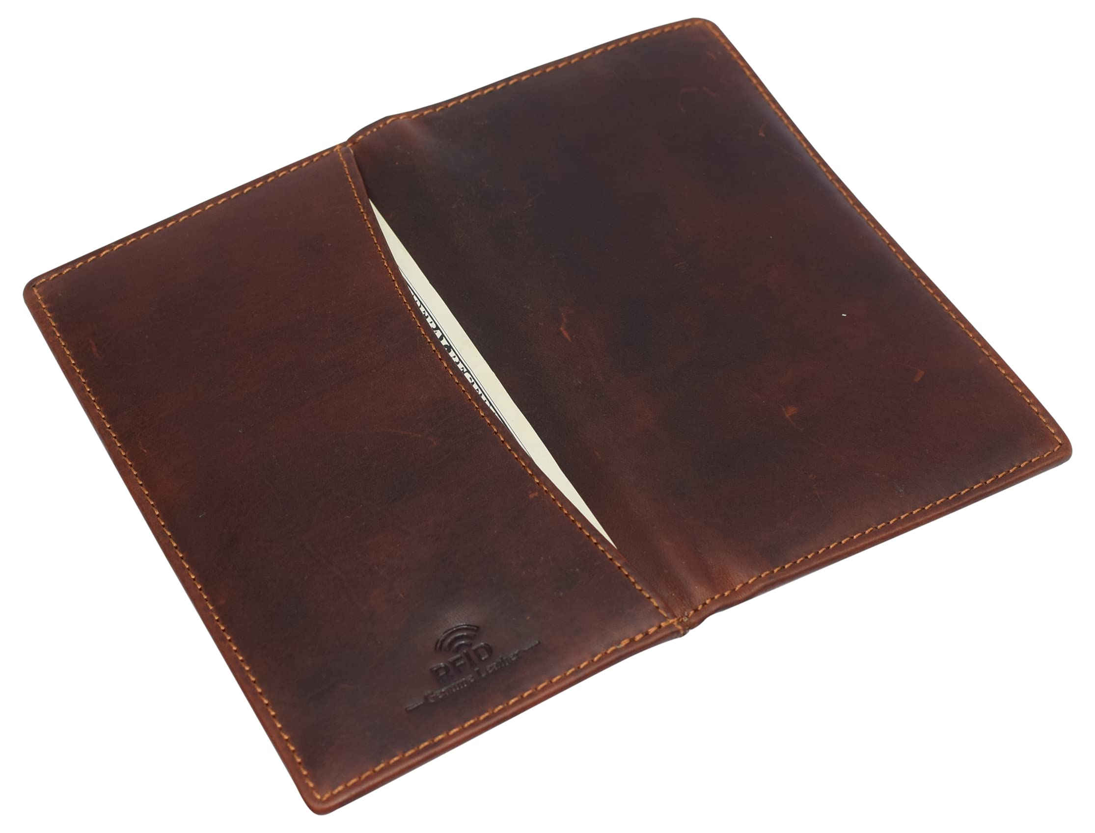 RFID Blocking Bifold Wallet for Men - Genuine Crazy Horse Leather Credit Card Holder & ID Organizer | Slim Long Wallet for Everyday Use, Travel & Business