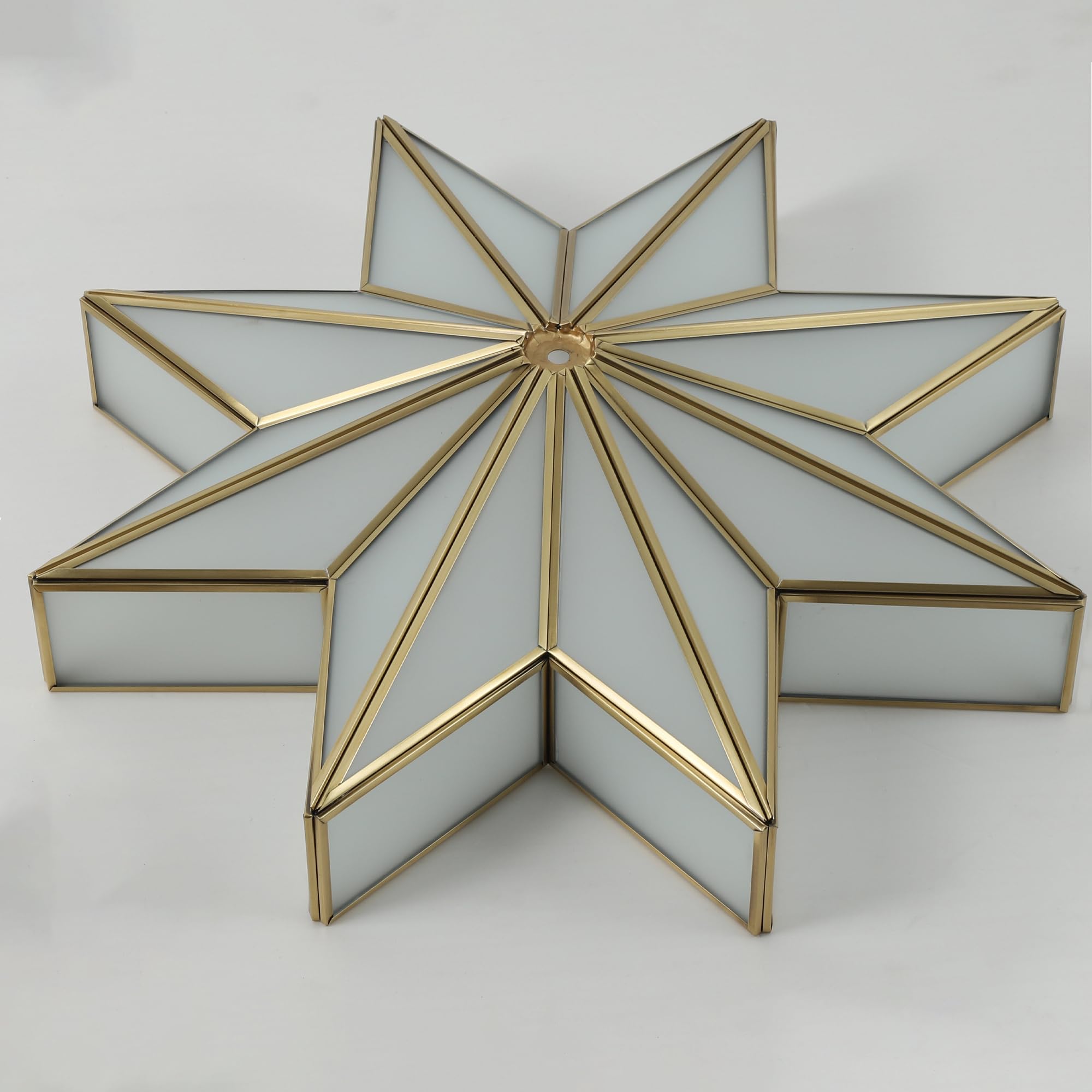 Vintage Star-Shaped Flush Mount Ceiling Light - 4-Light Mid Century Modern Brass Chandelier with Glass Shade for Dining Room, Bedroom & Living Room Lighting