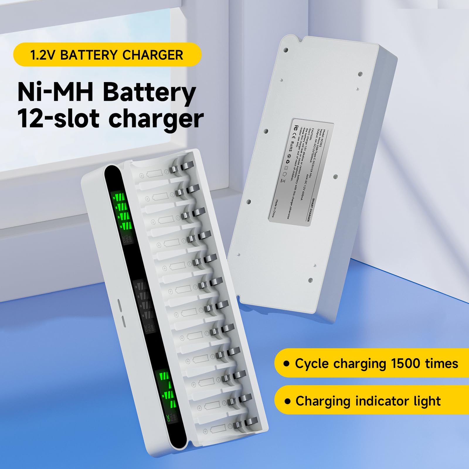 MSPALOCELL 12-Pack Rechargeable AAA Batteries with 12-Bay Charger - 1.2V 1100mAh NiMH AAA Batteries for Household & Business Devices - Perfect for Wireless Keyboards, Toys, Remote Controls & Smart Home Gadgets