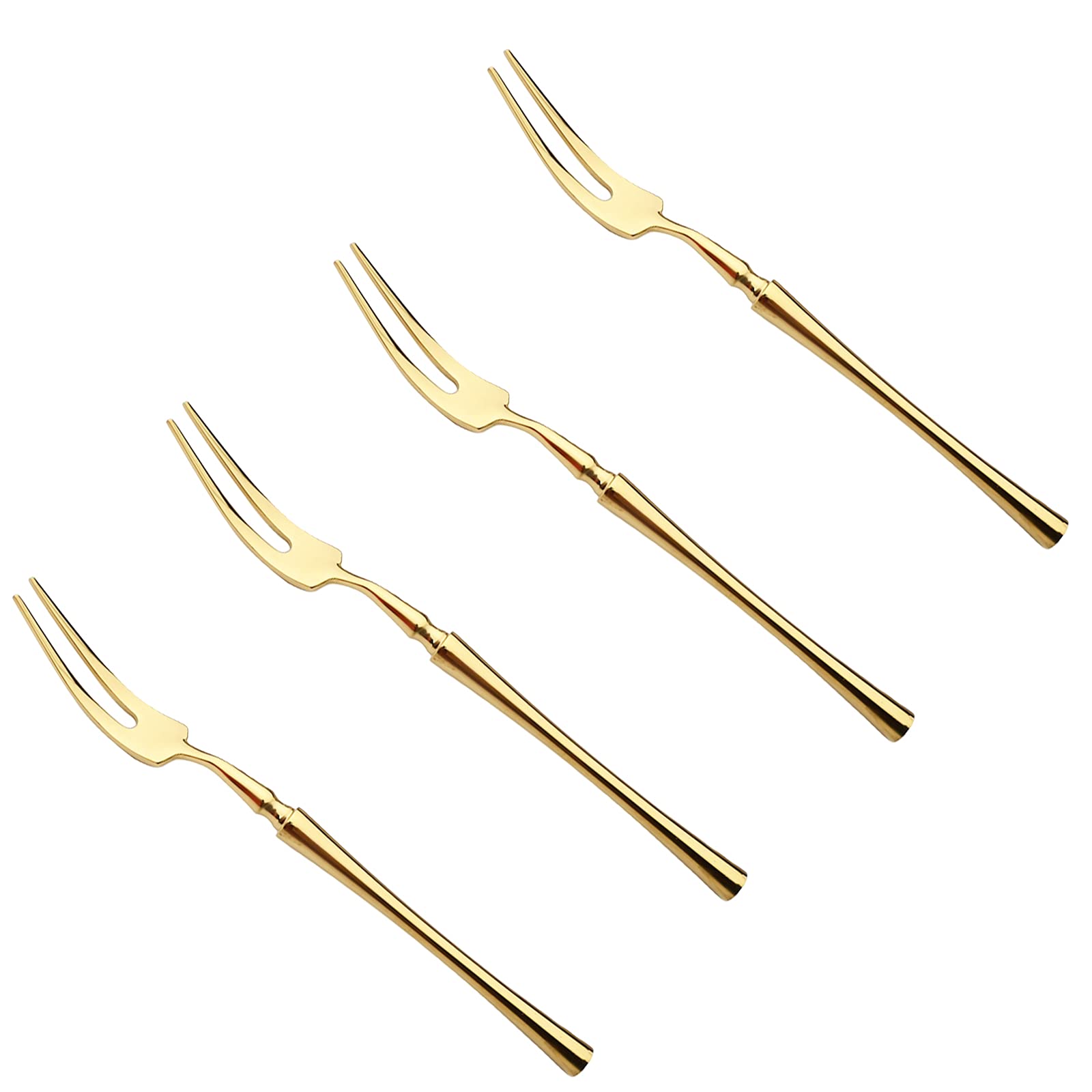 Shiny Gold 18/10 Stainless Steel 5.7'' Fruit Forks Set of 4 - Round Solid Handle, Dishwasher Safe - Perfect for Home, Restaurant, Party, and Picnic Use