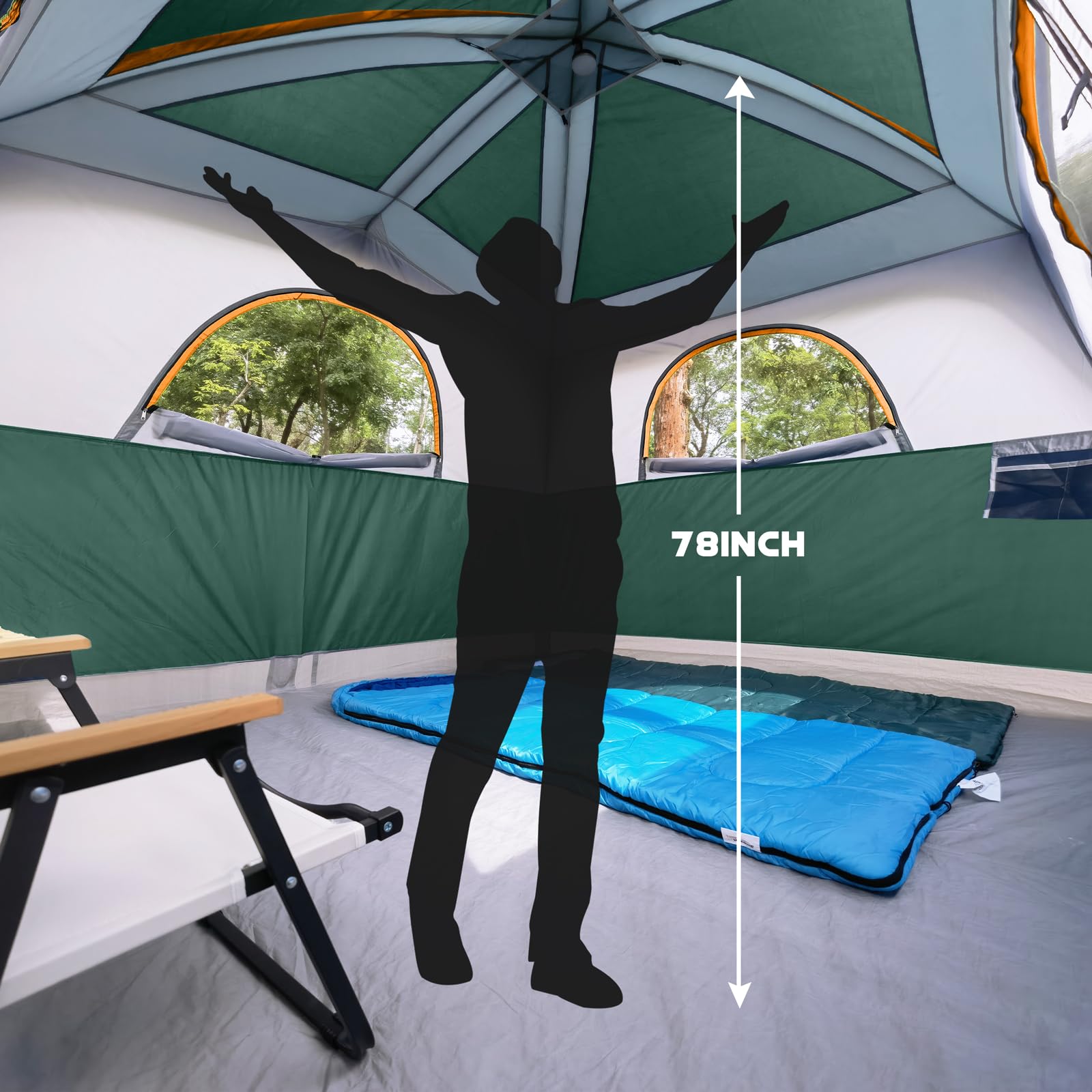UNP 6-Person Waterproof Windproof Family Camping Tent - Double Layer, Easy Setup with 1 Mesh Door & 5 Large Mesh Windows (10'x9'x78